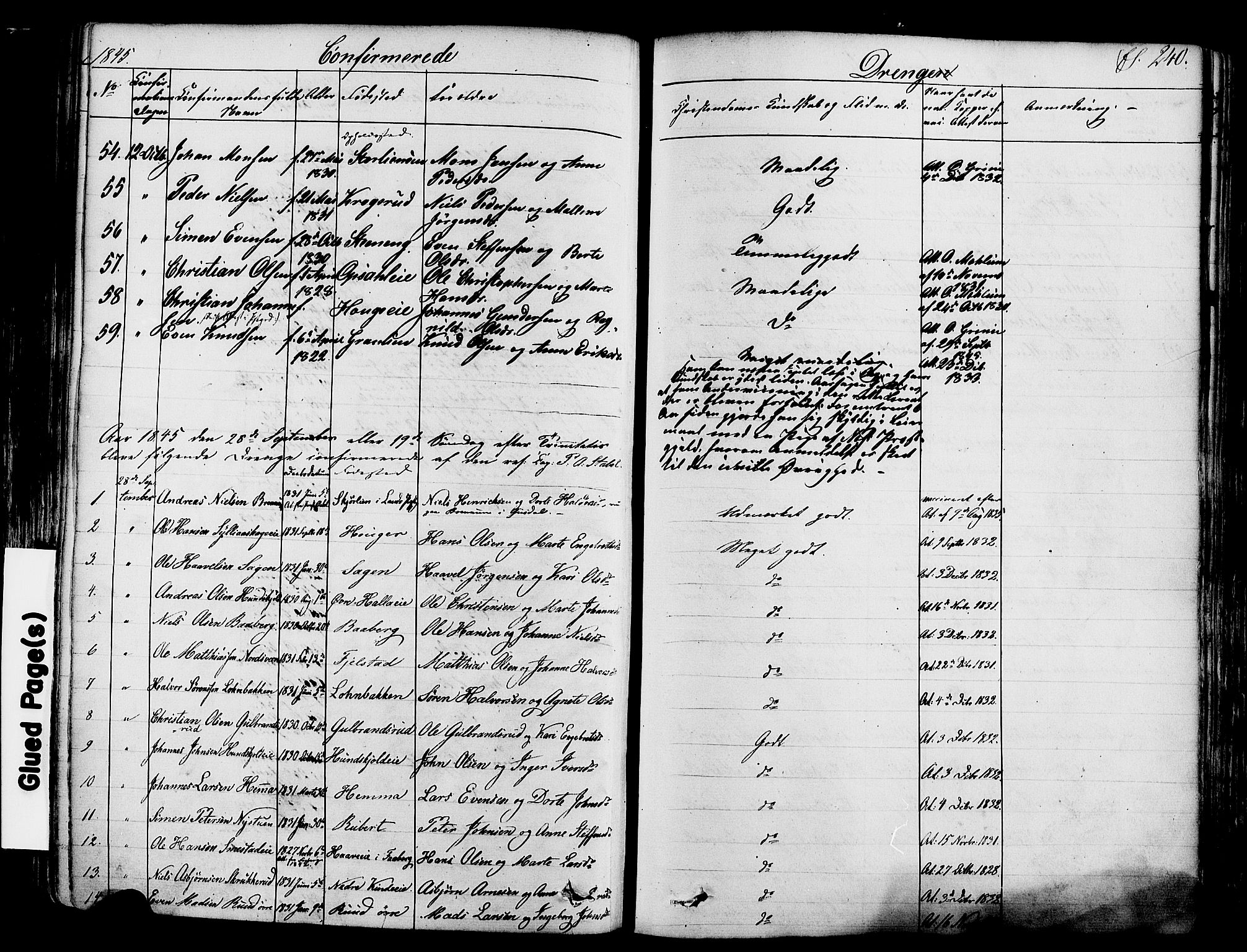 Ringsaker prestekontor, SAH/PREST-014/K/Ka/L0008: Parish register (official) no. 8, 1837-1850, p. 240