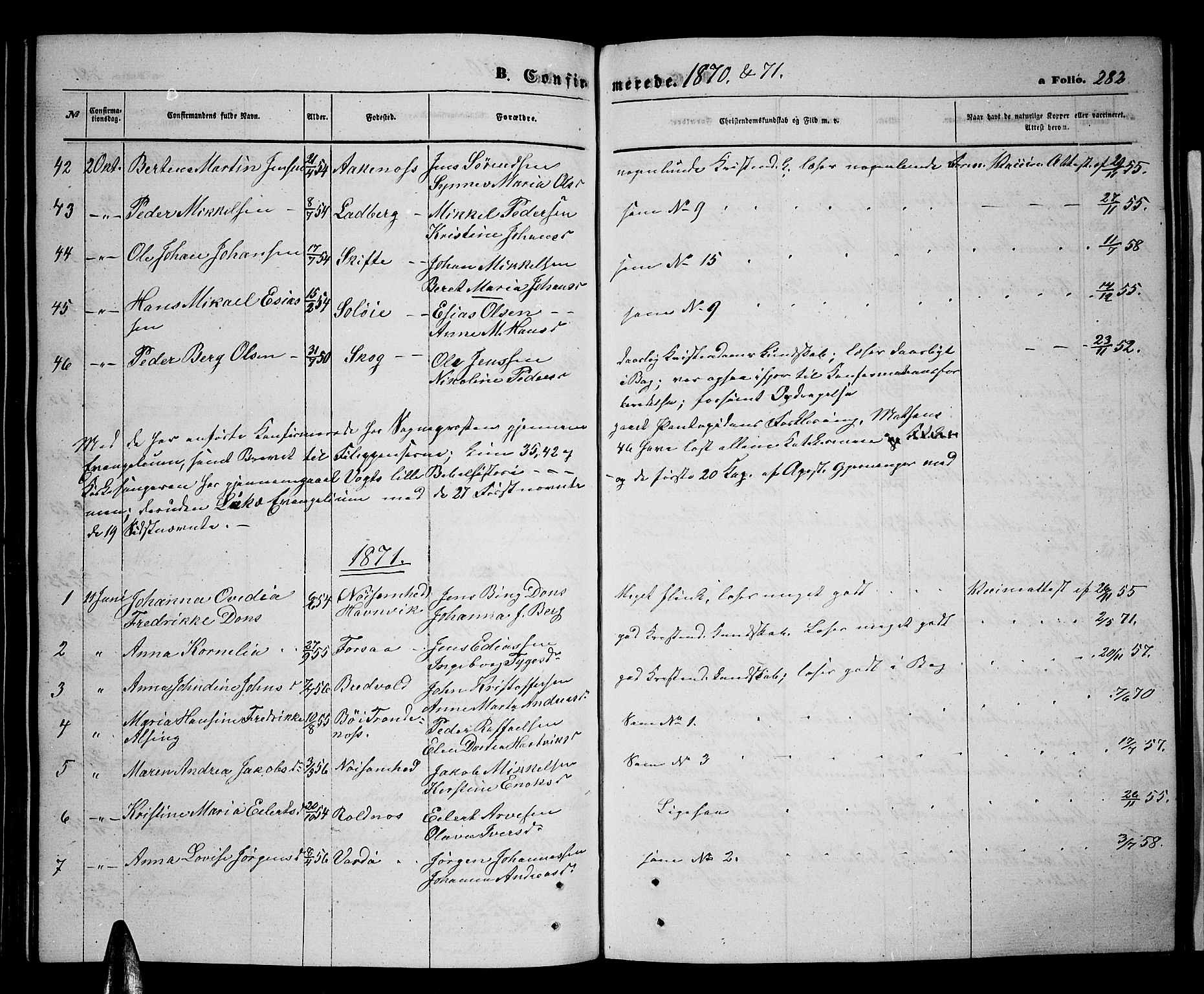 Ibestad sokneprestembete, SATØ/S-0077/H/Ha/Hab/L0005klokker: Parish register (copy) no. 5, 1860-1871, p. 282