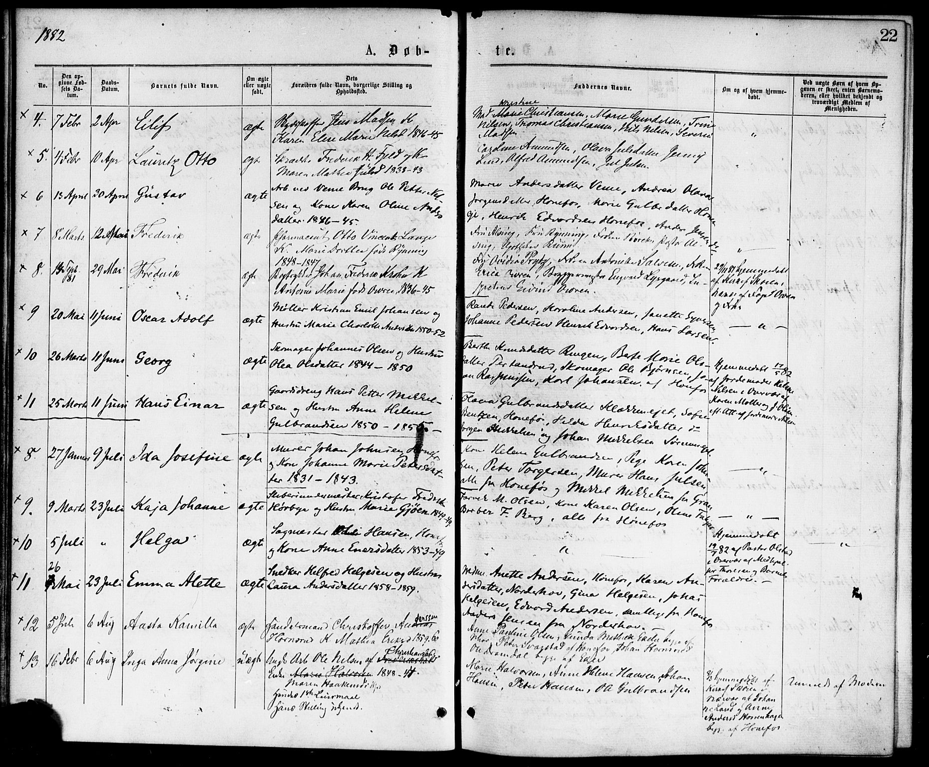 Hønefoss kirkebøker, AV/SAKO-A-609/F/Fa/L0001: Parish register (official) no. 1, 1875-1887, p. 22