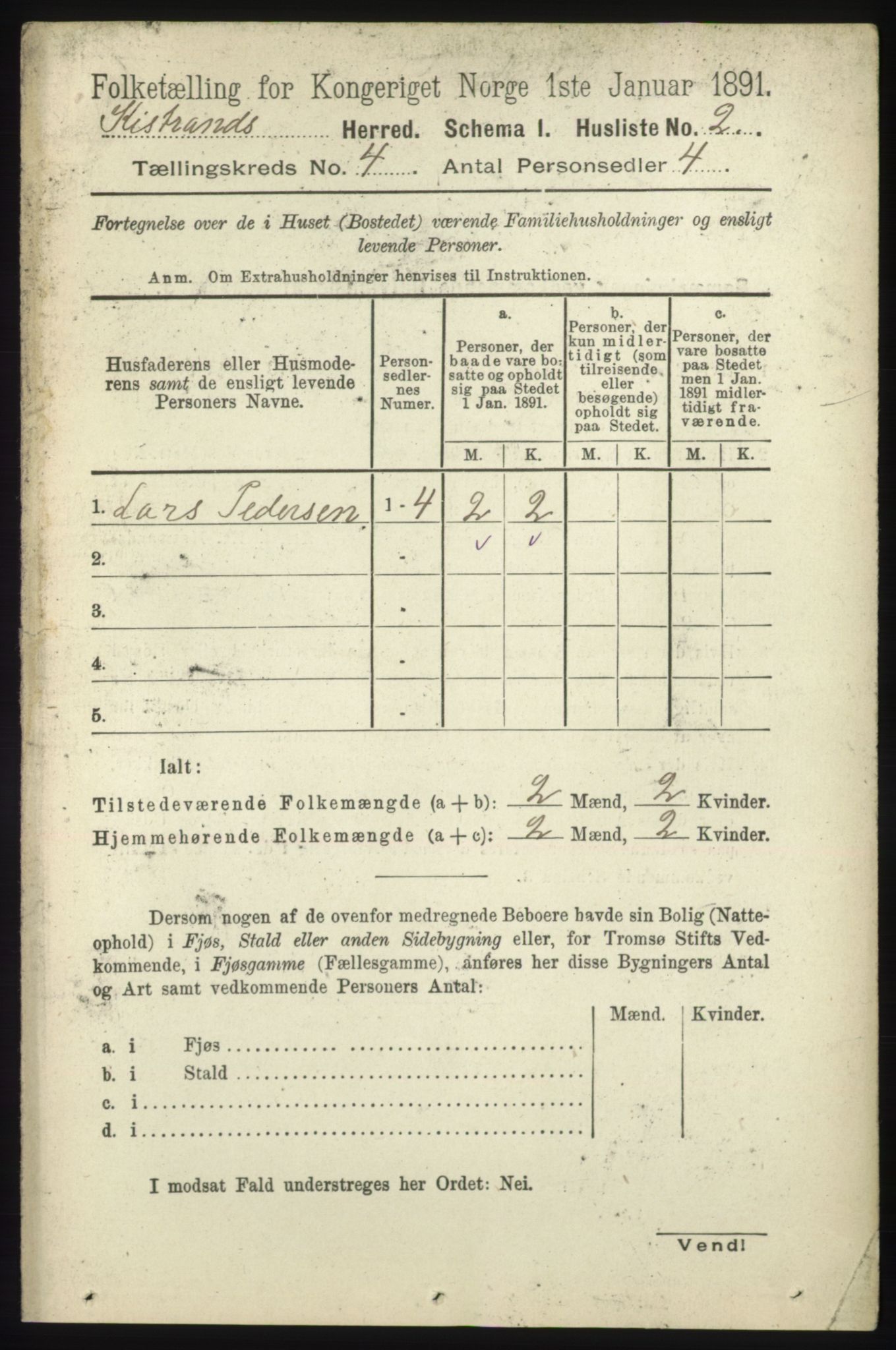 RA, 1891 census for 2020 Kistrand, 1891, p. 1887