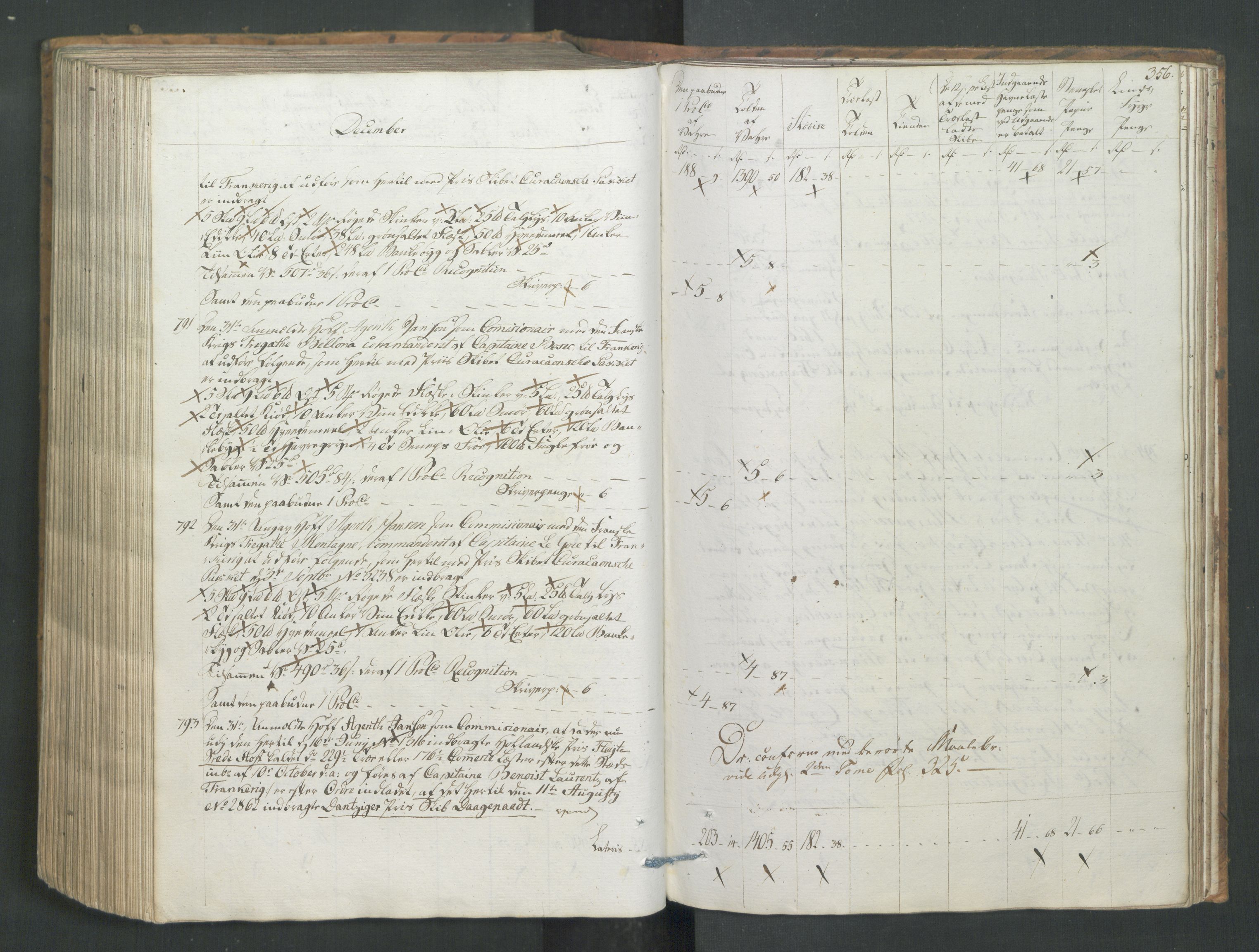 Generaltollkammeret, tollregnskaper, AV/RA-EA-5490/R26/L0277/0001: Tollregnskaper Bergen A / Utgående tollbok I, 1794, p. 355b-356a