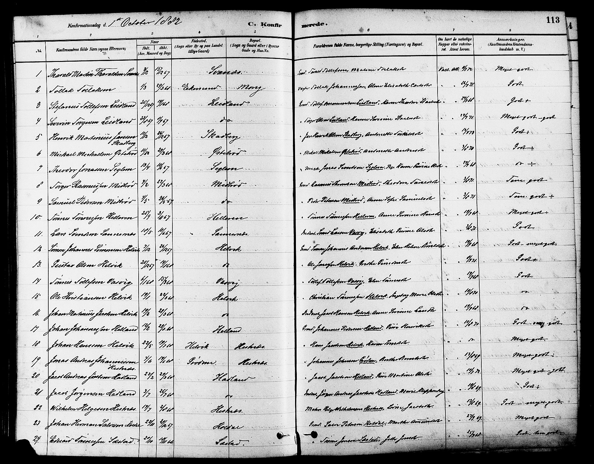 Eigersund sokneprestkontor, SAST/A-101807/S08/L0017: Parish register (official) no. A 14, 1879-1892, p. 113