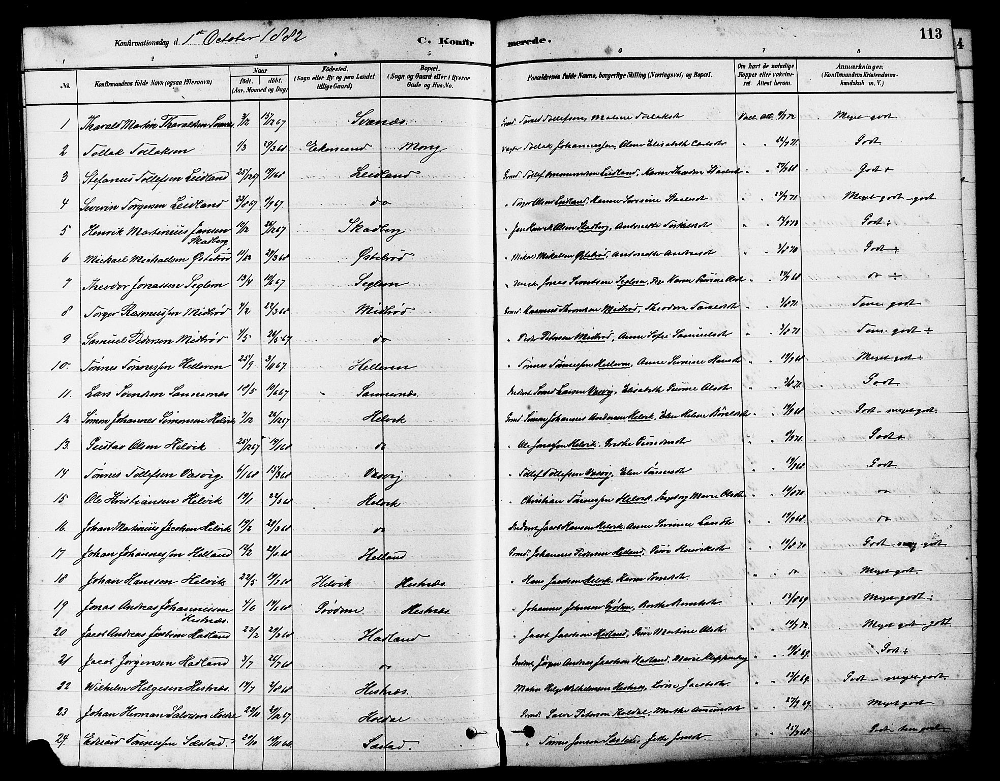 Eigersund sokneprestkontor, AV/SAST-A-101807/S08/L0017: Parish register (official) no. A 14, 1879-1892, p. 113