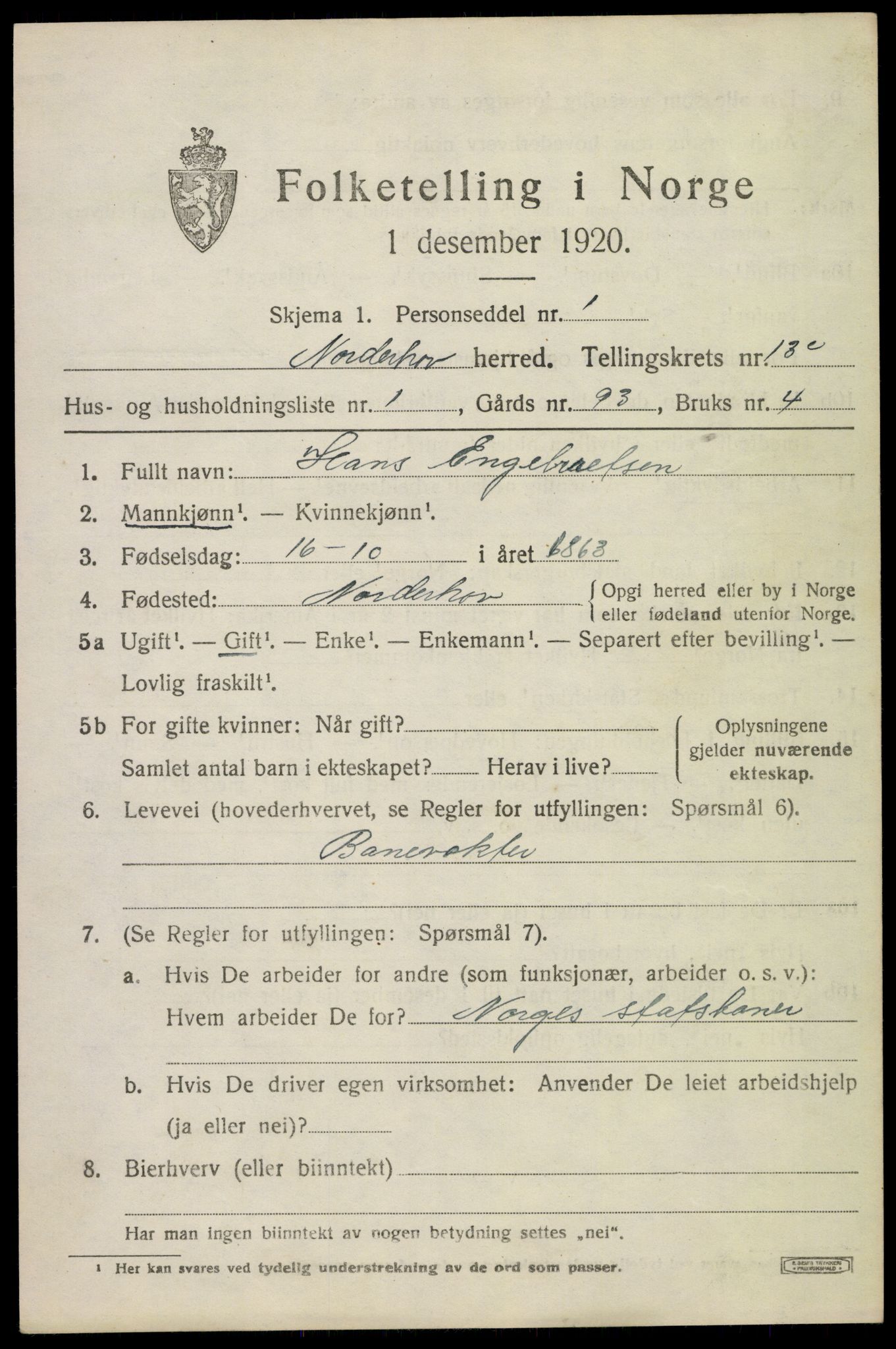 SAKO, 1920 census for Norderhov, 1920, p. 14552