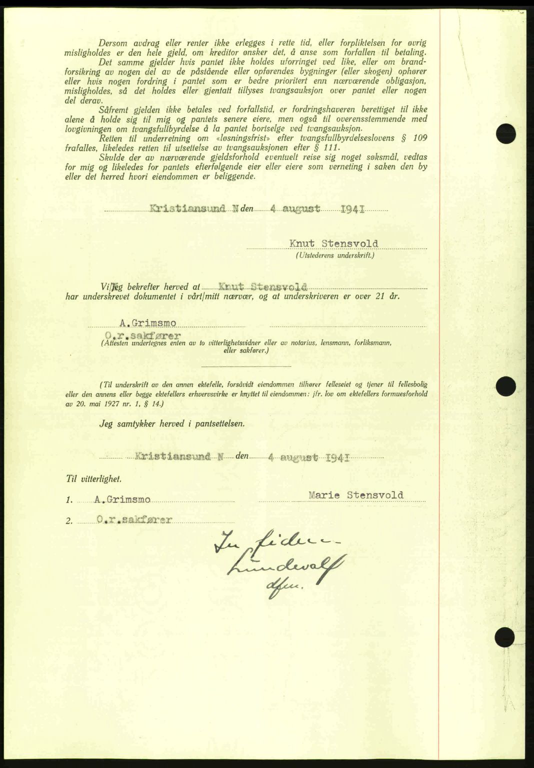 Kristiansund byfogd, AV/SAT-A-4587/A/27: Mortgage book no. 35, 1941-1942, Diary no: : 578/1941