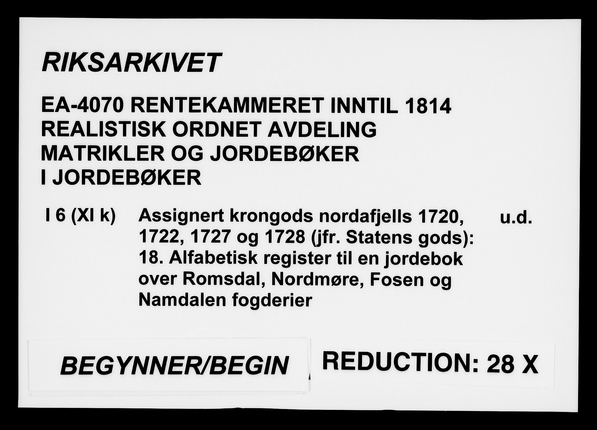 Rentekammeret inntil 1814, Realistisk ordnet avdeling, RA/EA-4070/N/Na/L0006/0018: [XI k]: Assignert krongods nordafjells (1720, 1722, 1727 og 1728): / Alfabetisk register til en jordebok over Romsdal, Nordmøre, Fosen og Namdalen fogderier, 1720-1728