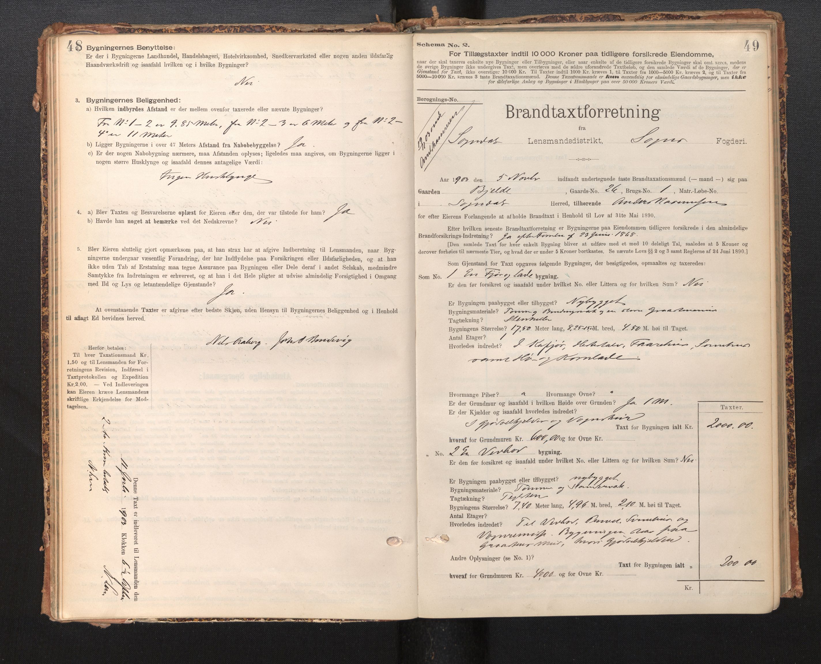 Lensmannen i Sogndal, SAB/A-29901/0012/L0009: Branntakstprotokoll, skjematakst, 1901-1914, p. 48-49