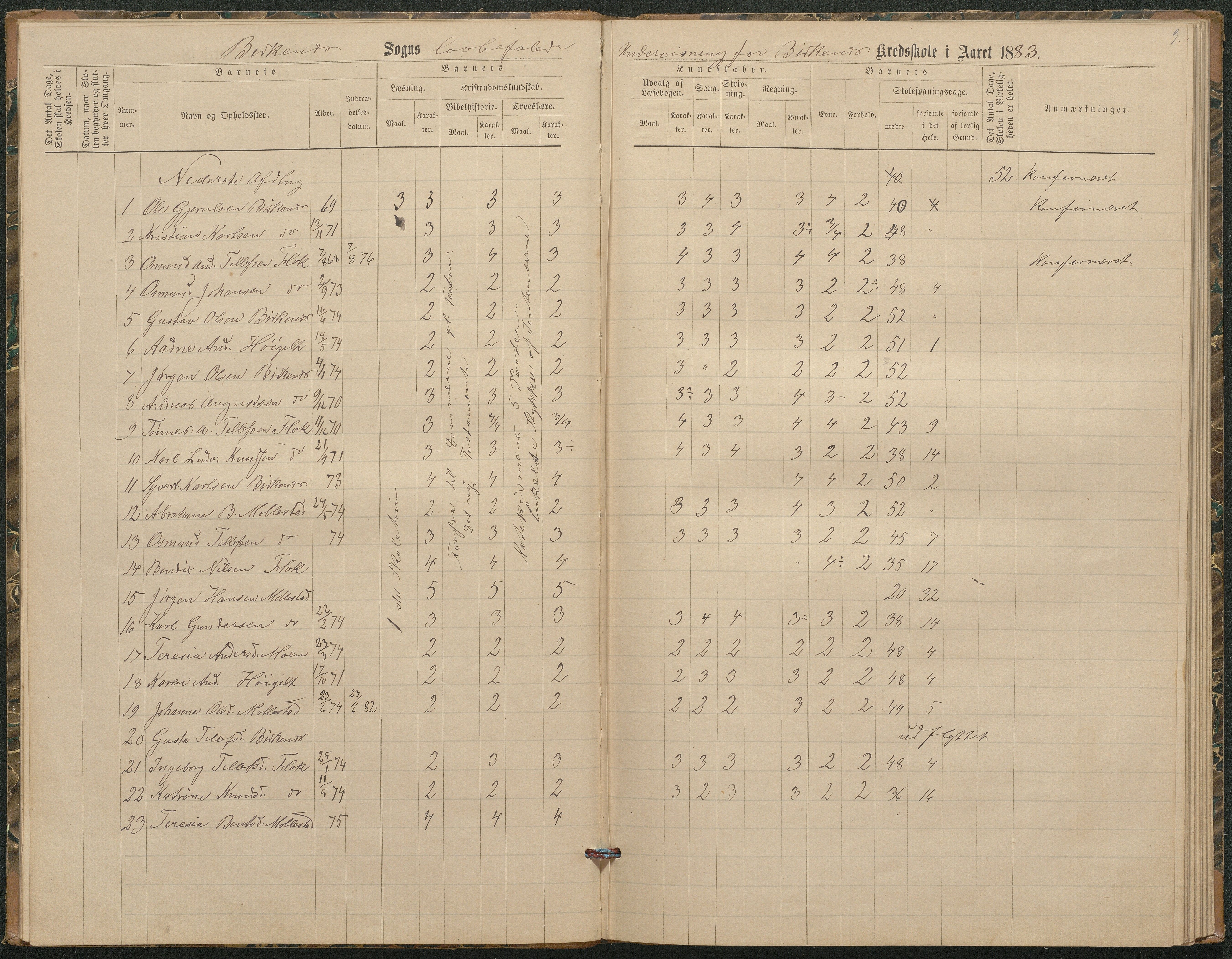 Birkenes kommune, Birkenes krets/Birkeland folkeskole frem til 1991, AAKS/KA0928-550a_91/F02/L0003: Skoleprotokoll, 1879-1891, p. 9