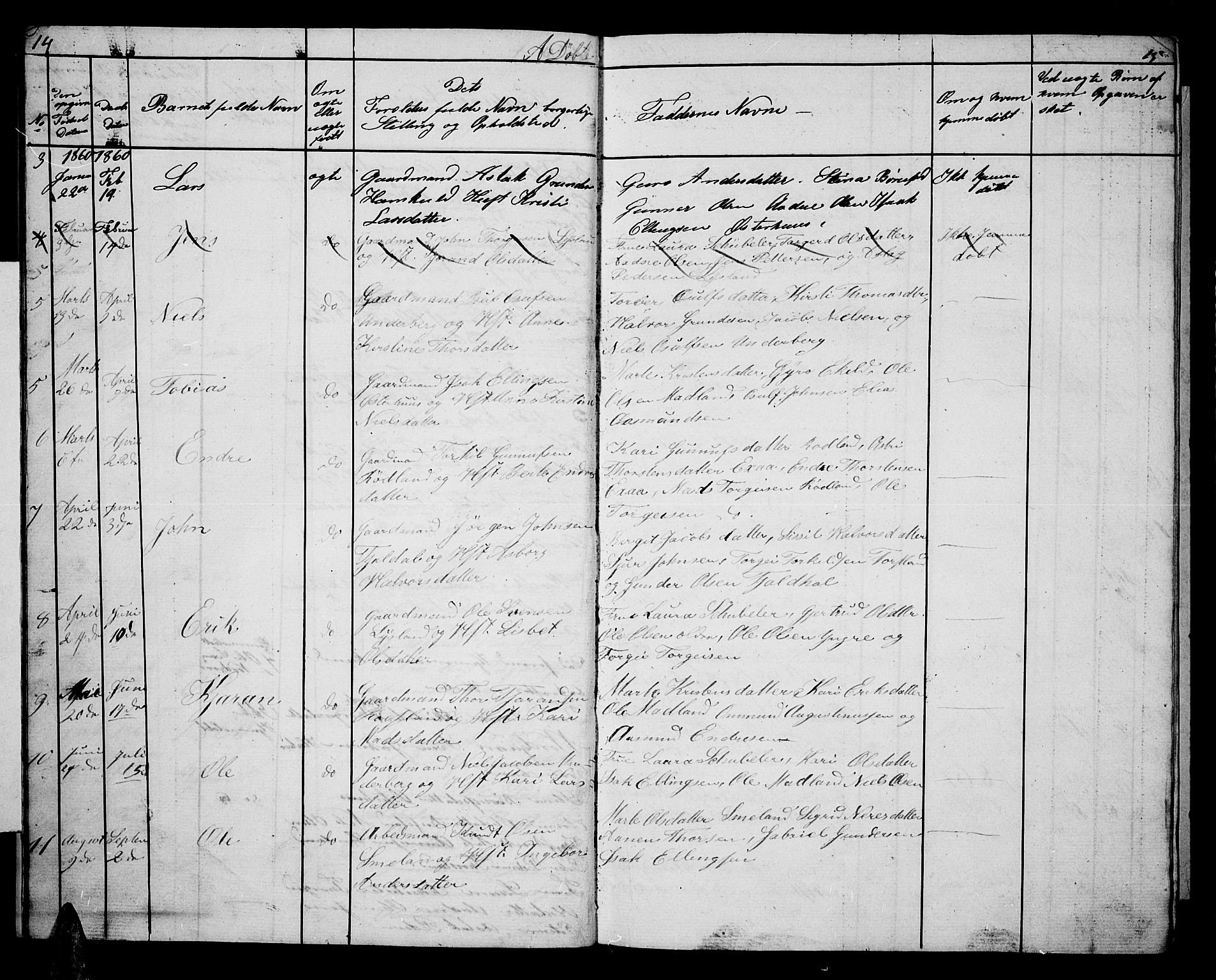 Åseral sokneprestkontor, AV/SAK-1111-0051/F/Fb/L0001: Parish register (copy) no. B 1, 1856-1877, p. 14-15