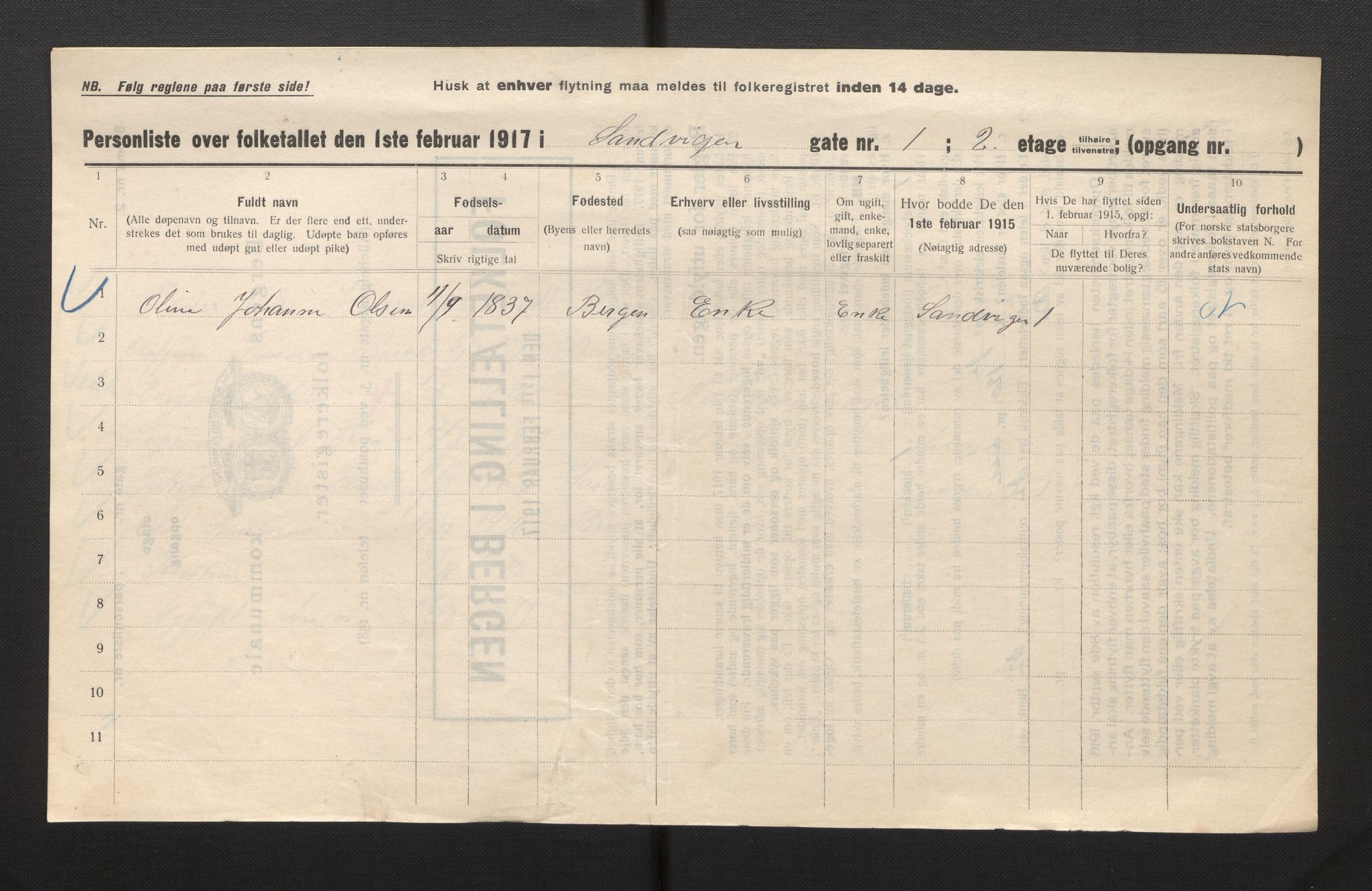 SAB, Municipal Census 1917 for Bergen, 1917, p. 32085