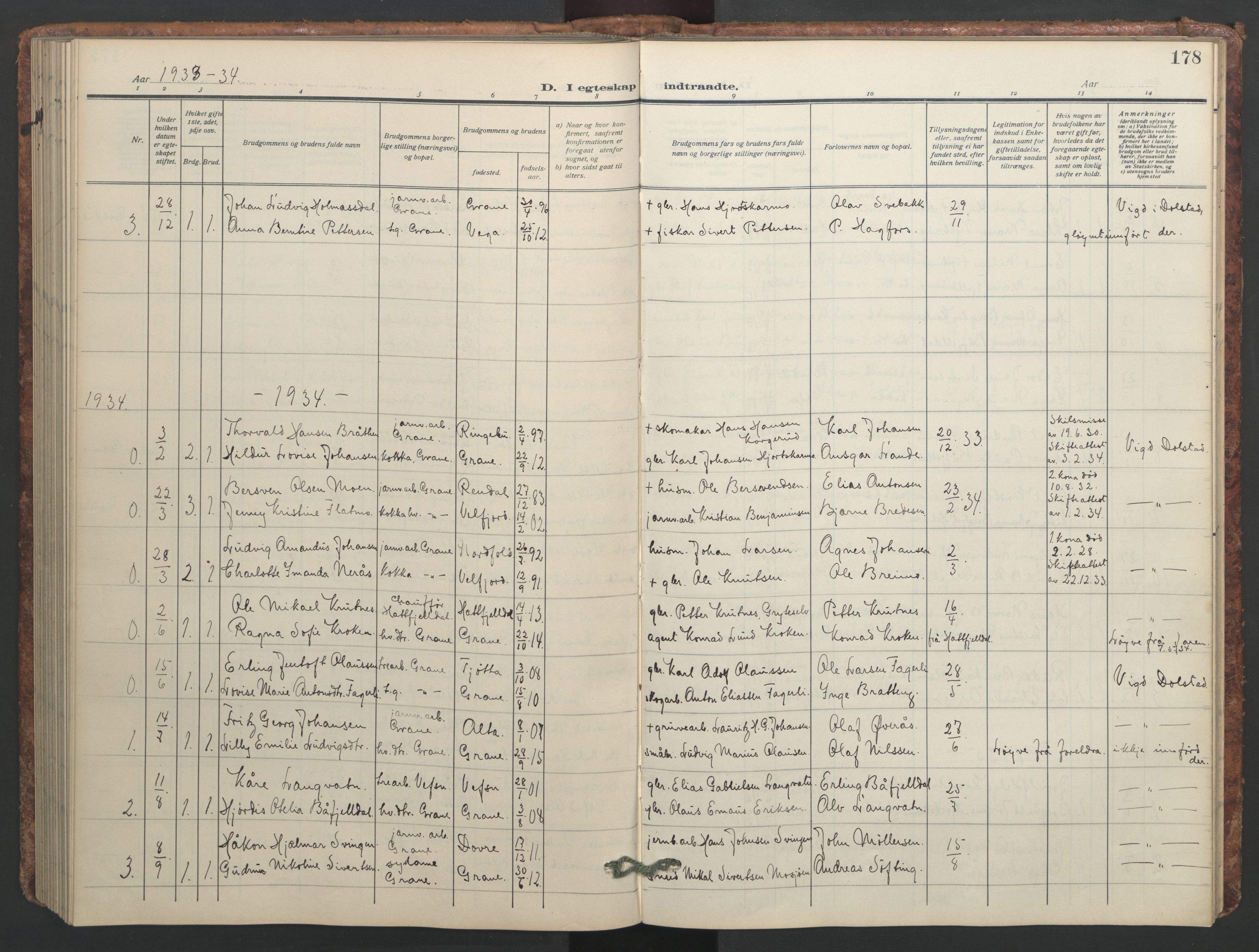 Ministerialprotokoller, klokkerbøker og fødselsregistre - Nordland, AV/SAT-A-1459/824/L0341: Parish register (copy) no. 824C01, 1916-1957, p. 178