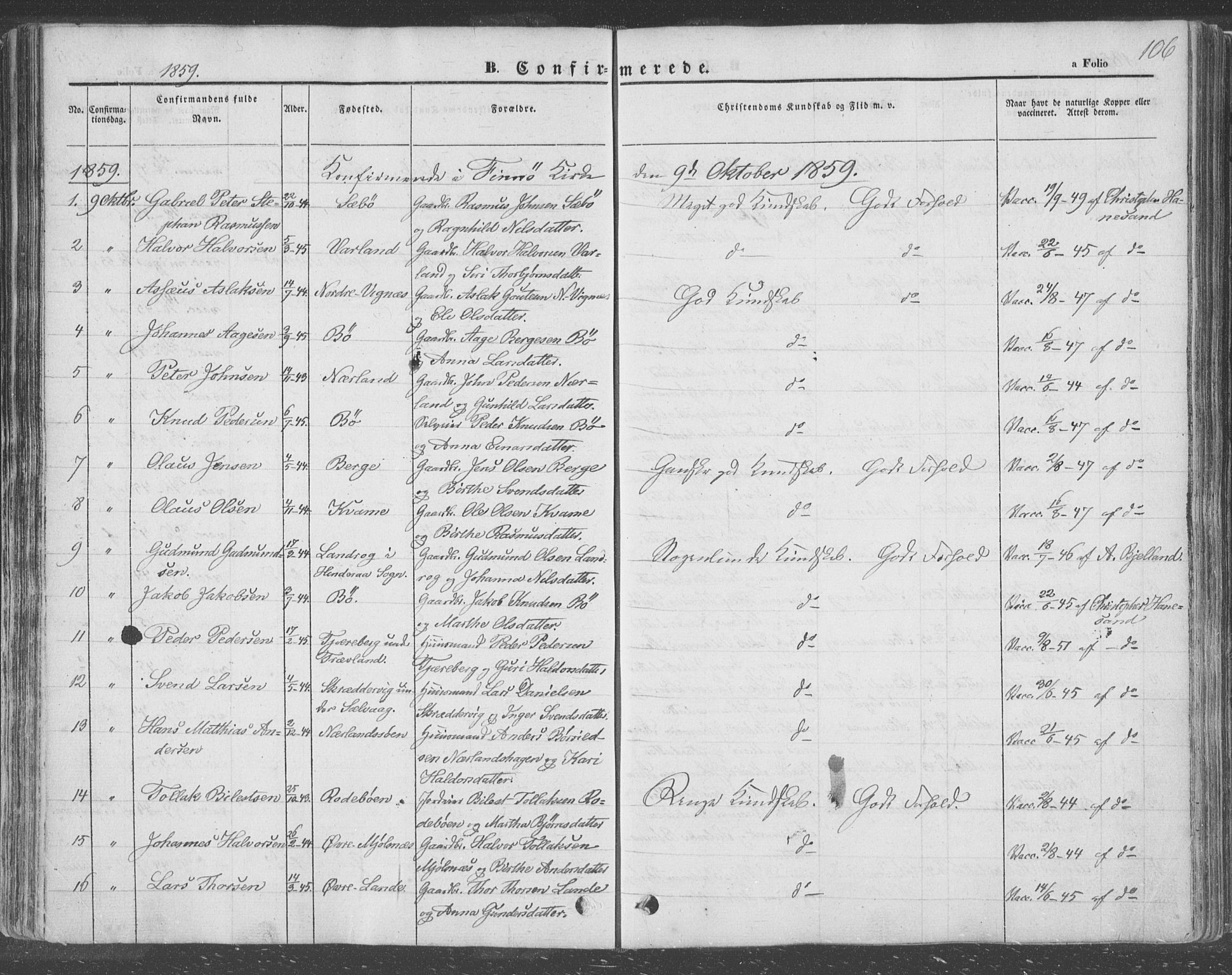 Finnøy sokneprestkontor, SAST/A-101825/H/Ha/Haa/L0007: Parish register (official) no. A 7, 1847-1862, p. 106