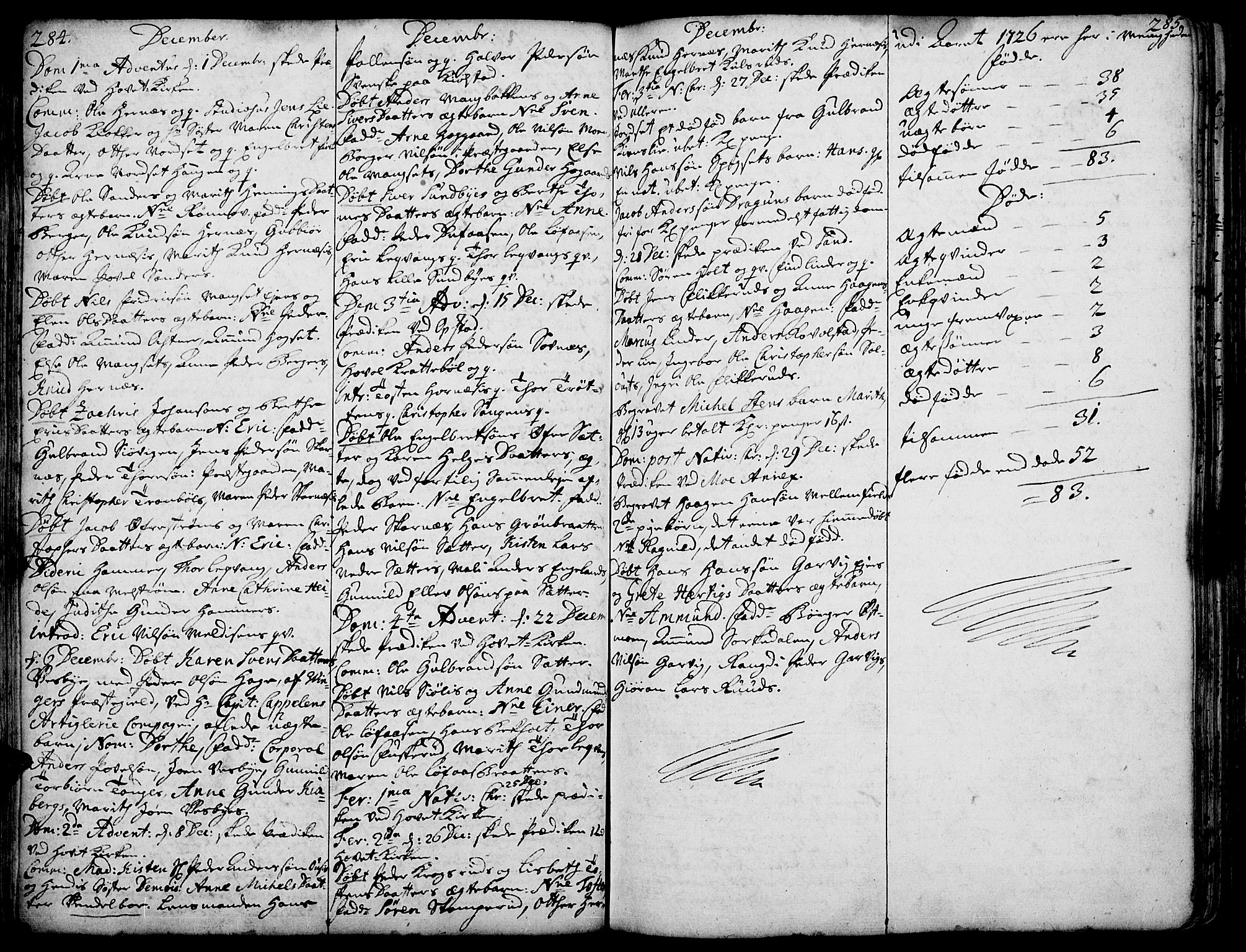 Strøm-Odalen prestekontor, SAH/PREST-028/H/Ha/Haa/L0002: Parish register (official) no. 2, 1716-1740, p. 284-285