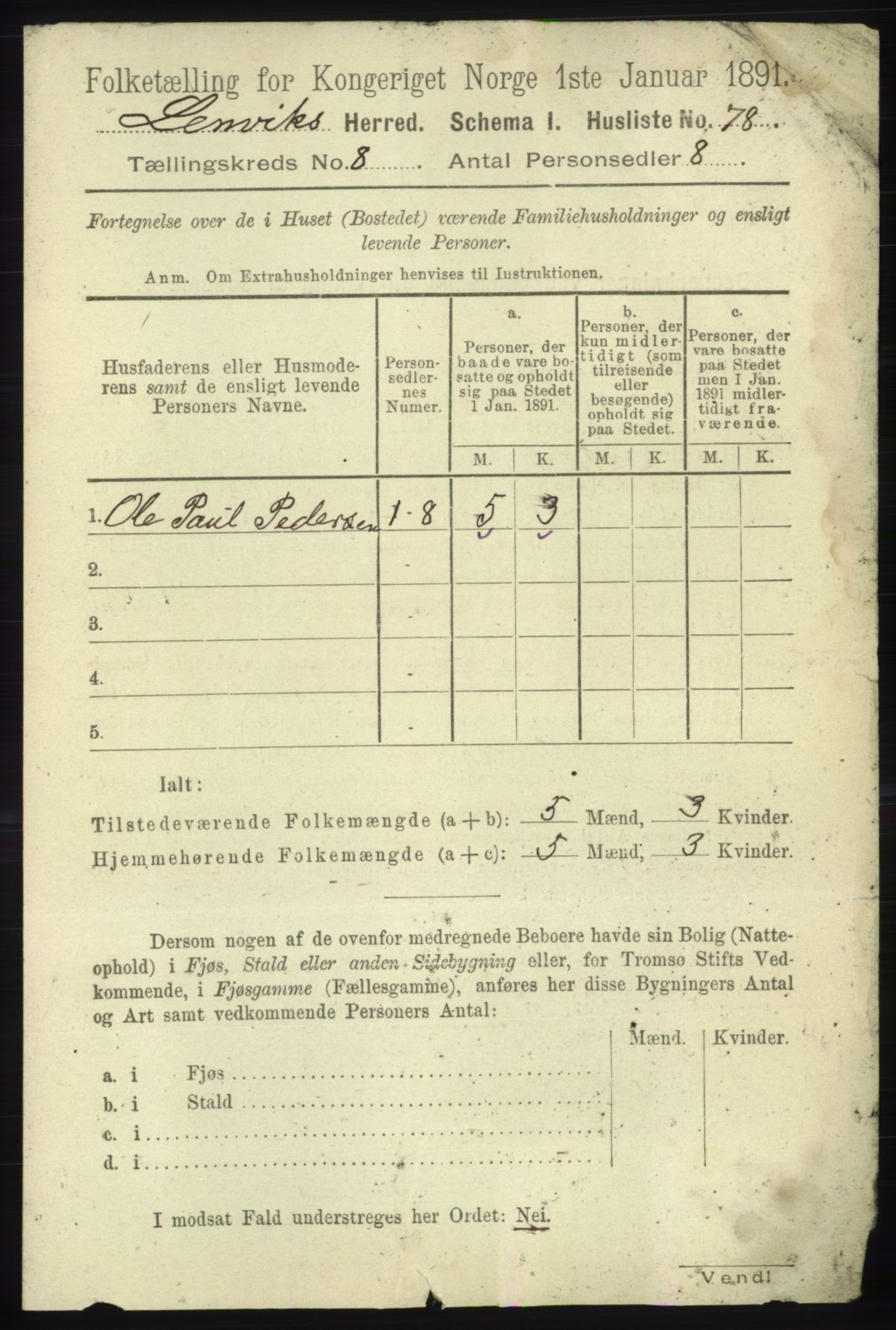 RA, 1891 census for 1931 Lenvik, 1891, p. 4387