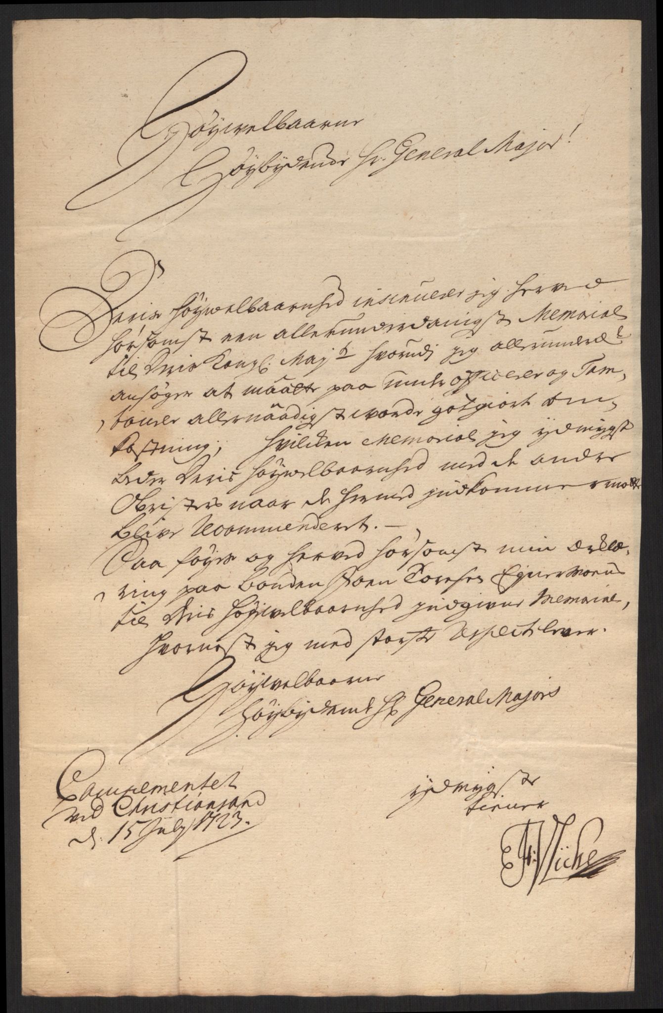 Kommanderende general (KG I) med Det norske krigsdirektorium, AV/RA-EA-5419/D/L0060: Stattholderens, stiftamtmenns og amtmenns brev, 1720-1730, p. 210