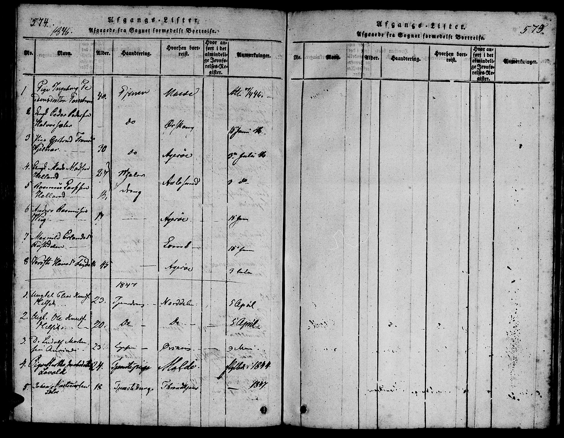 Ministerialprotokoller, klokkerbøker og fødselsregistre - Møre og Romsdal, SAT/A-1454/539/L0528: Parish register (official) no. 539A01, 1818-1847, p. 574-575
