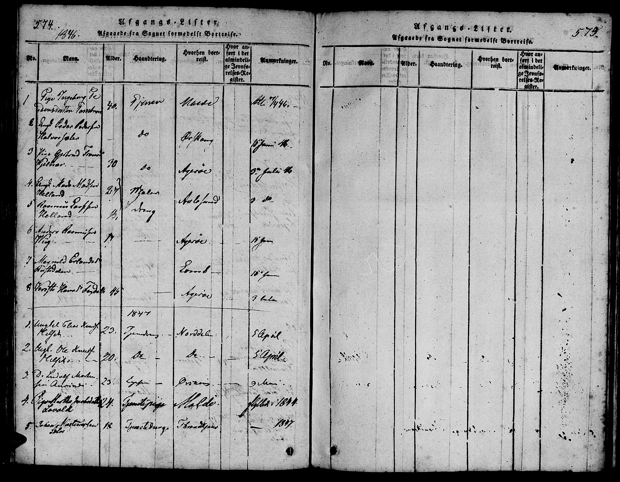 Ministerialprotokoller, klokkerbøker og fødselsregistre - Møre og Romsdal, AV/SAT-A-1454/539/L0528: Parish register (official) no. 539A01, 1818-1847, p. 574-575