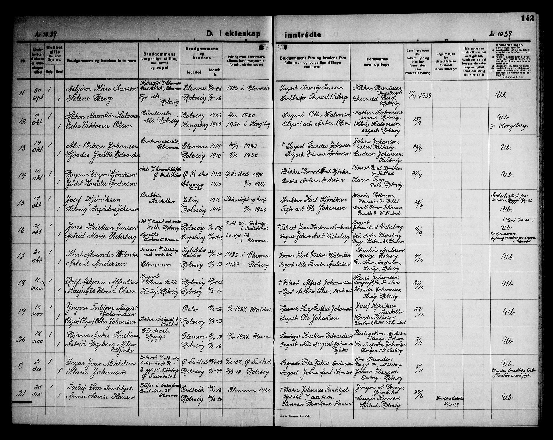 Rolvsøy prestekontor Kirkebøker, AV/SAO-A-2004/G/Ga/L0003: Parish register (copy) no. 3, 1935-1947, p. 143