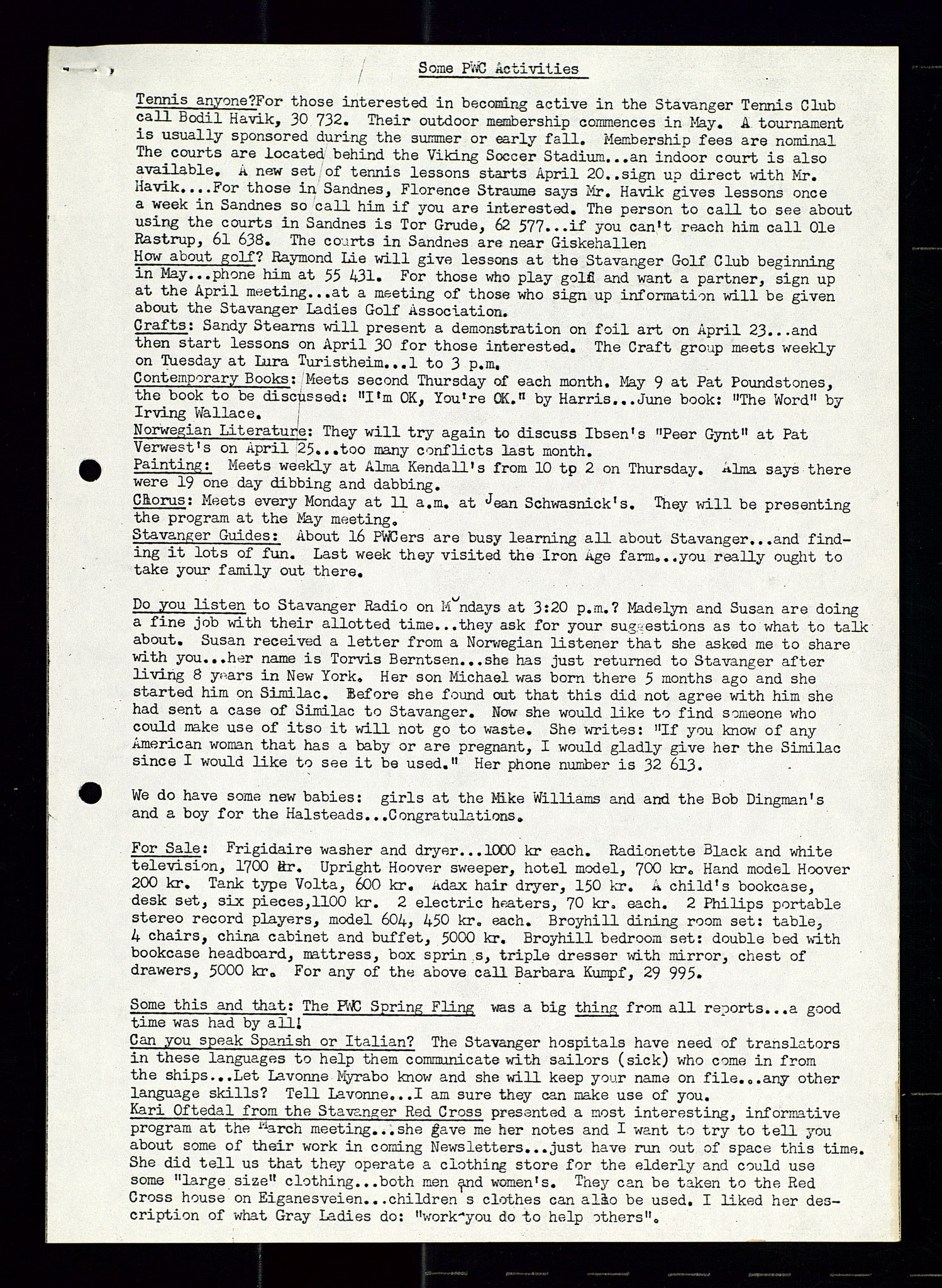 PA 1547 - Petroleum Wives Club, AV/SAST-A-101974/X/Xa/L0001: Newsletters (1971-1978)/radiointervjuer på kasett (1989-1992), 1970-1978