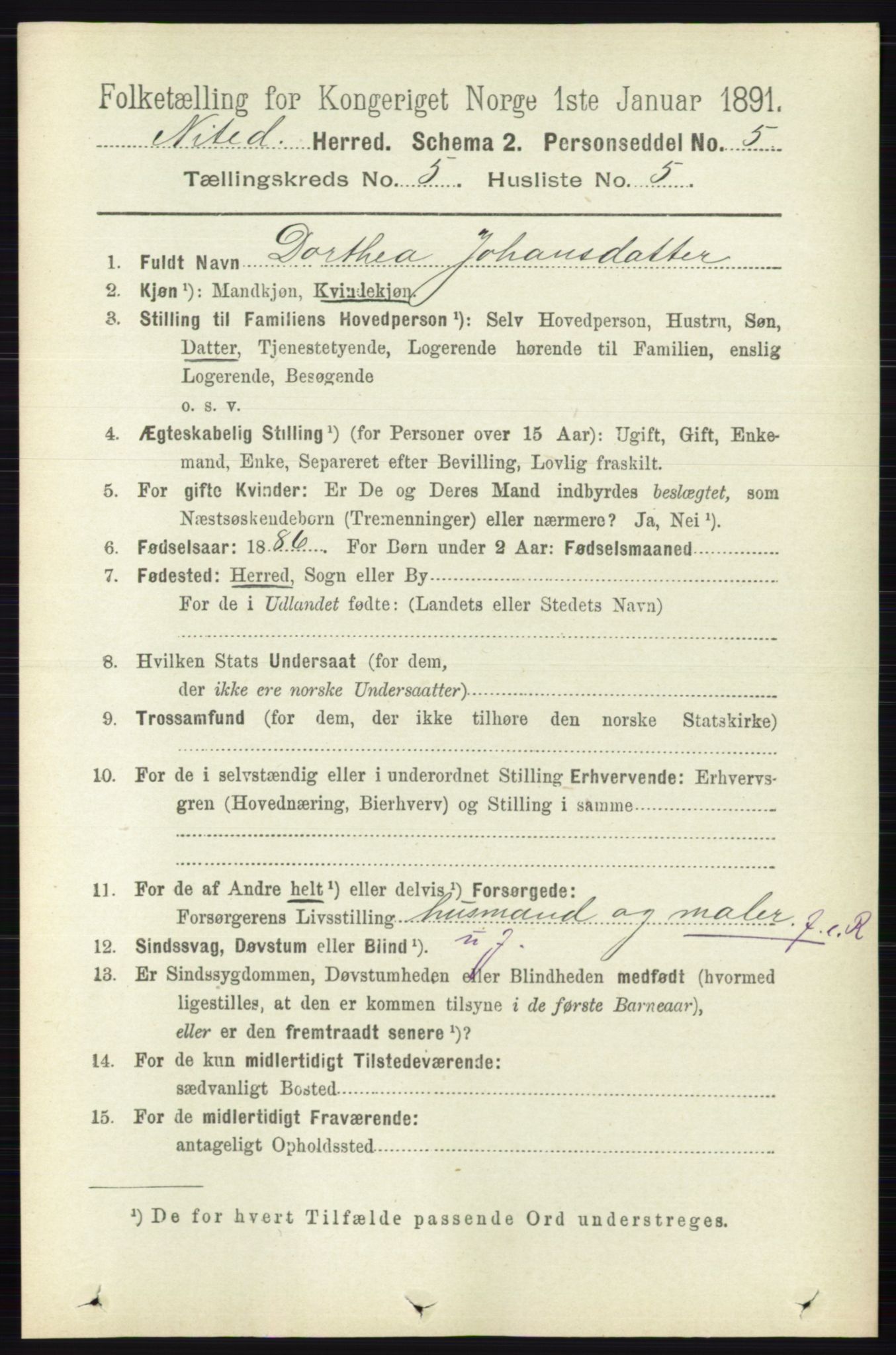 RA, 1891 census for 0233 Nittedal, 1891, p. 2209