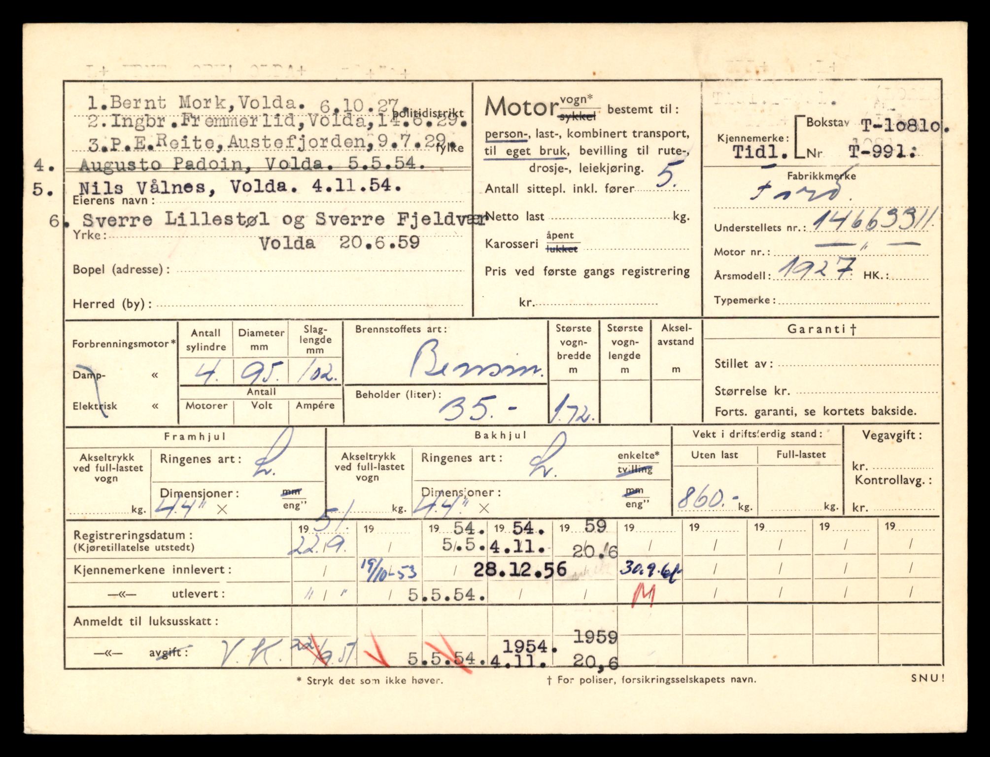 Møre og Romsdal vegkontor - Ålesund trafikkstasjon, AV/SAT-A-4099/F/Fe/L0024: Registreringskort for kjøretøy T 10810 - T 10930, 1927-1998, p. 13