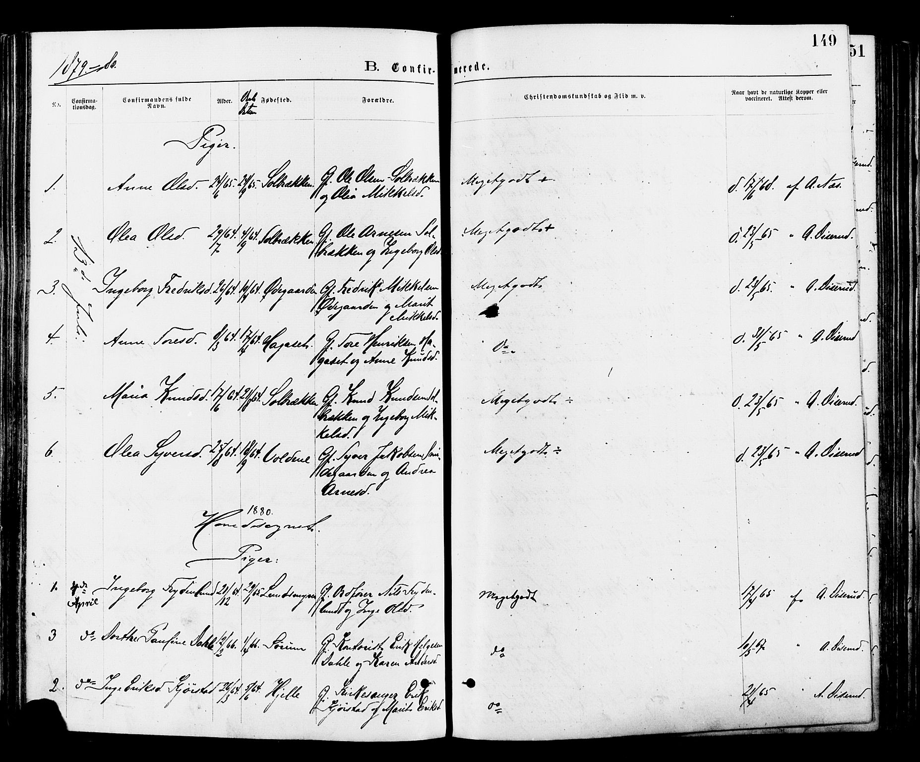 Nord-Aurdal prestekontor, AV/SAH-PREST-132/H/Ha/Haa/L0009: Parish register (official) no. 9, 1876-1882, p. 149