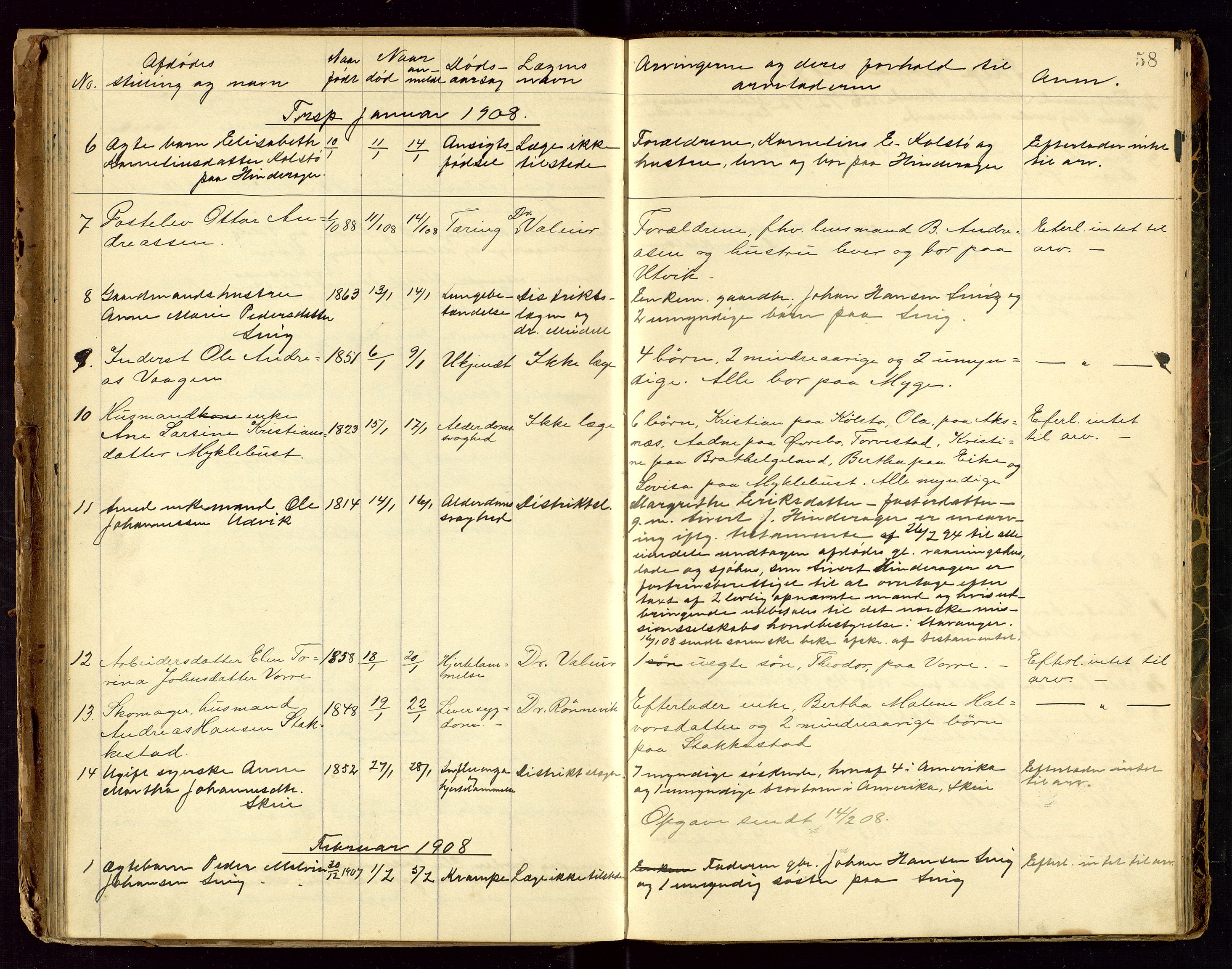 Avaldsnes lensmannskontor, SAST/A-100286/Gga/L0001: "Dødslistene Avaldsnæs Prtgd  2 - 87  Kopervig Sogn  38 - 120", 1897-1916, p. 58