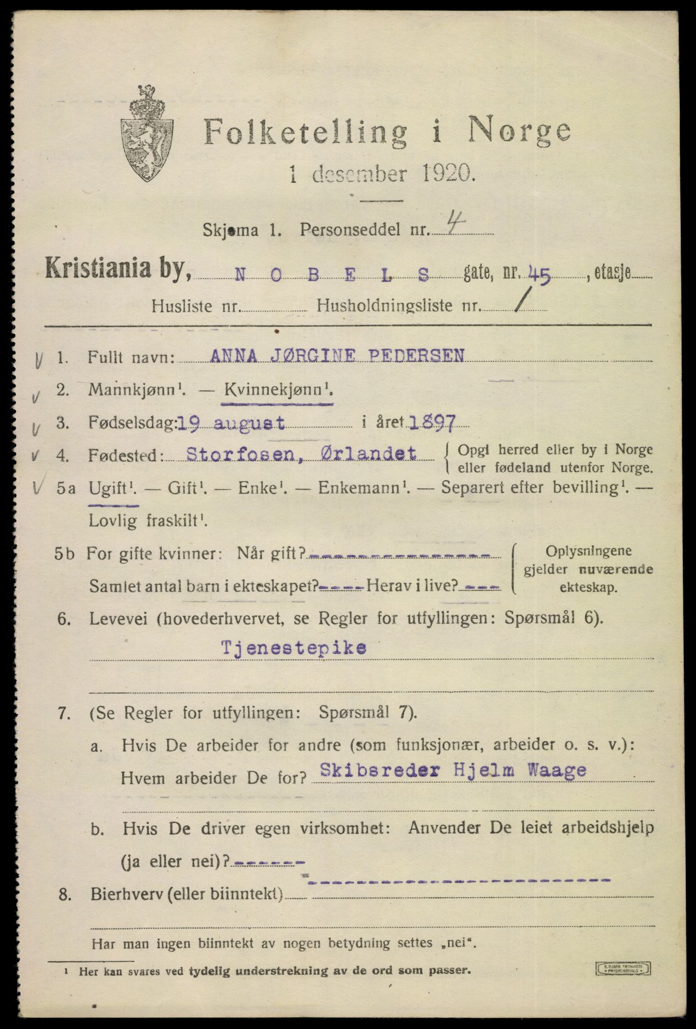 SAO, 1920 census for Kristiania, 1920, p. 418061