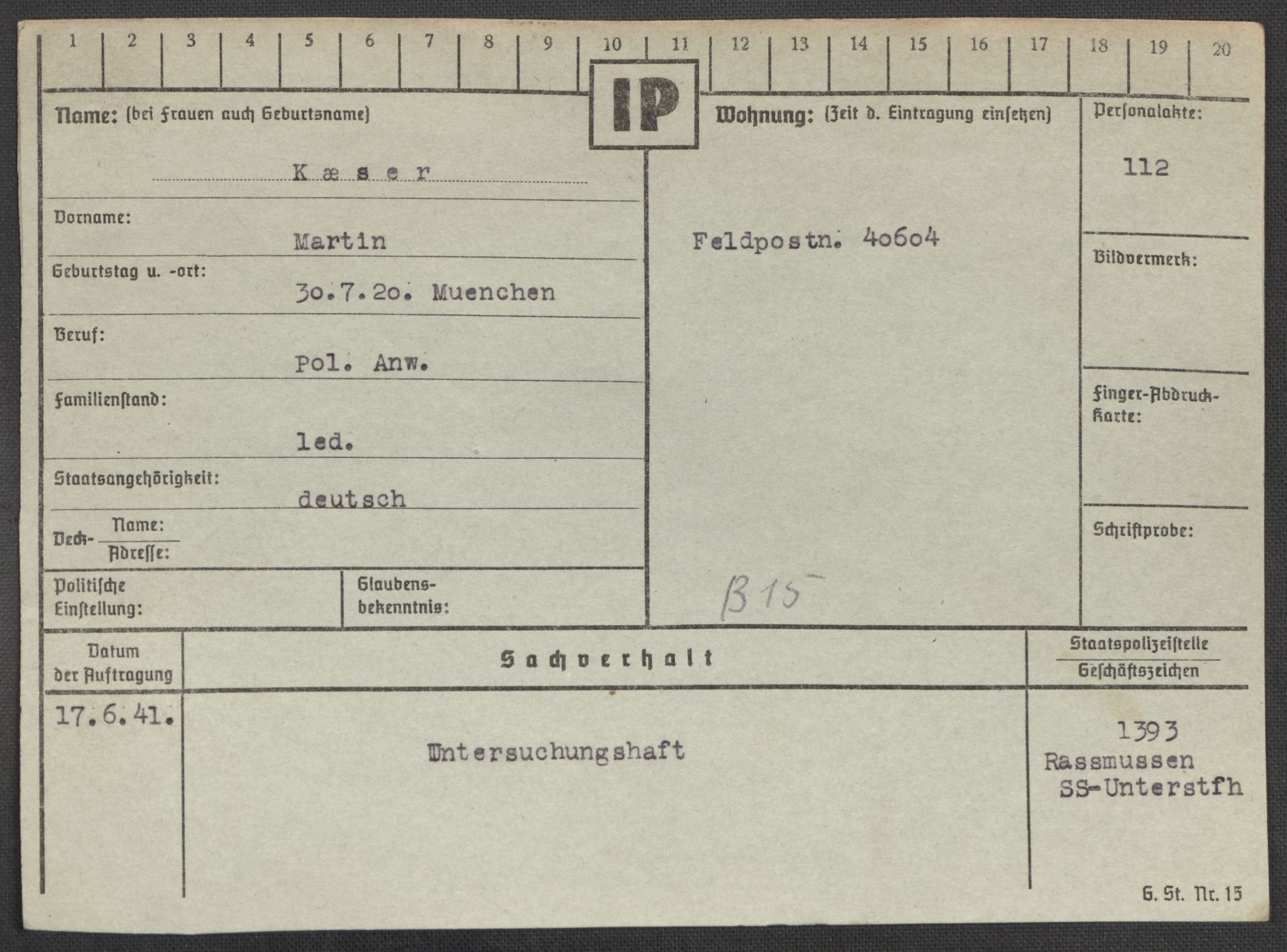 Befehlshaber der Sicherheitspolizei und des SD, RA/RAFA-5969/E/Ea/Eaa/L0006: Register over norske fanger i Møllergata 19: Kj-Lund, 1940-1945, p. 584