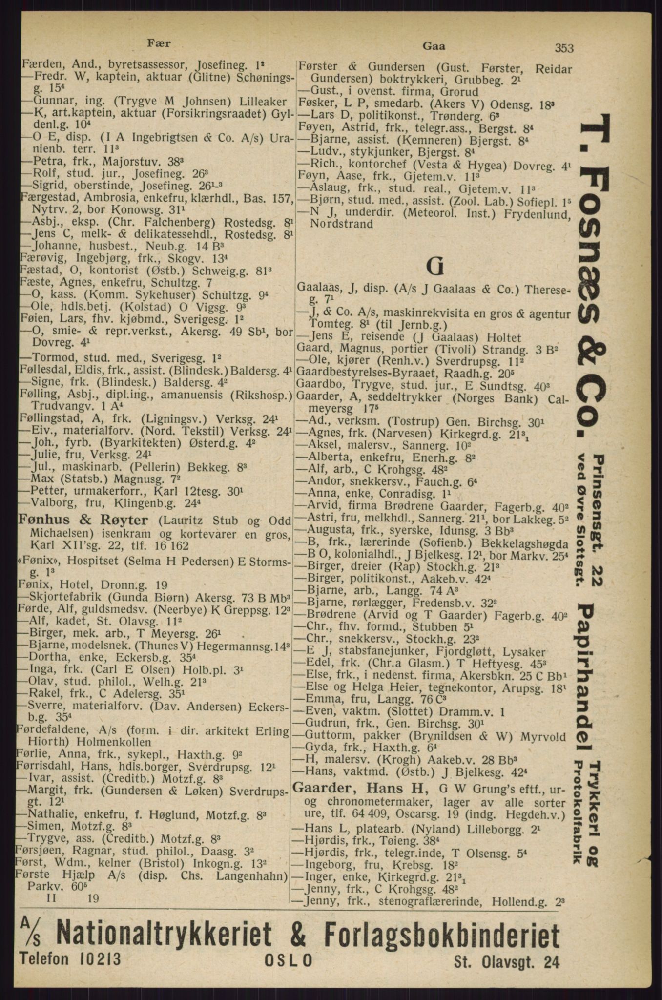 Kristiania/Oslo adressebok, PUBL/-, 1927, p. 353