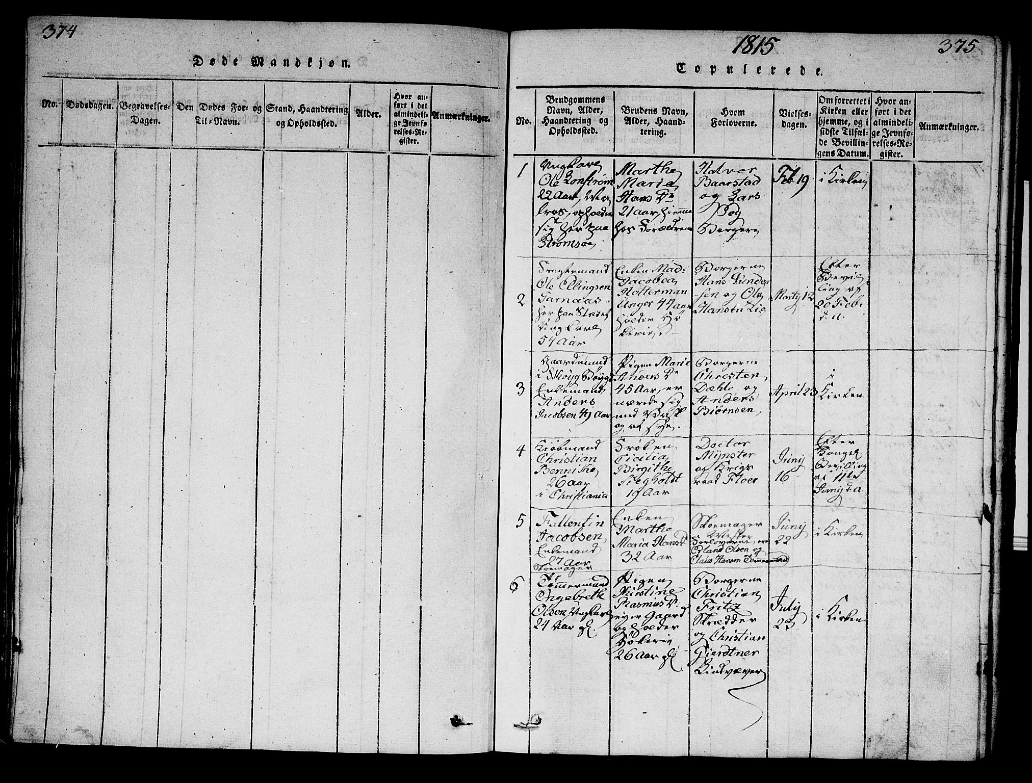 Strømsø kirkebøker, SAKO/A-246/G/Ga/L0001: Parish register (copy) no. 1, 1815-1829, p. 374-375