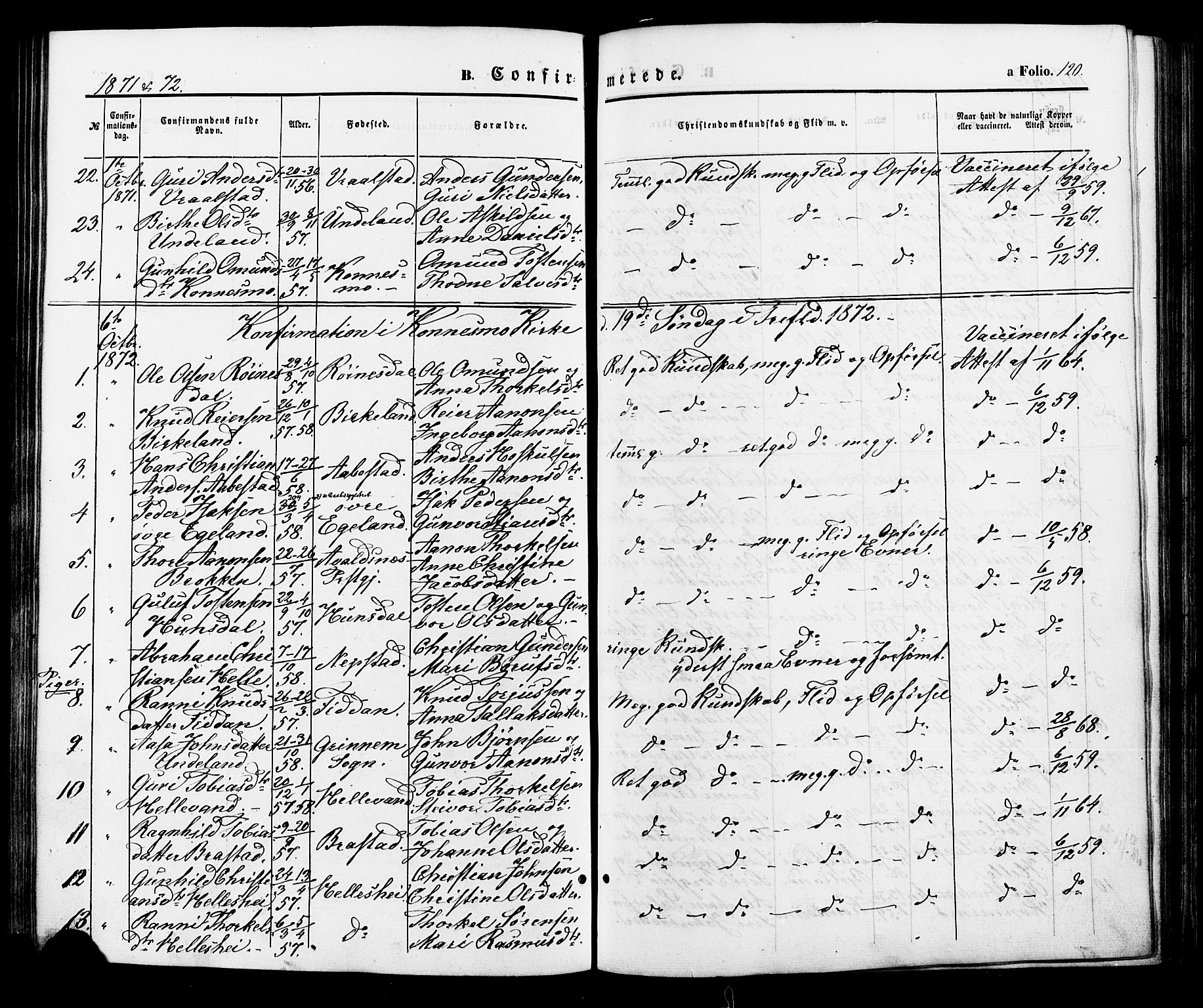 Nord-Audnedal sokneprestkontor, AV/SAK-1111-0032/F/Fa/Faa/L0002: Parish register (official) no. A 2, 1857-1882, p. 120