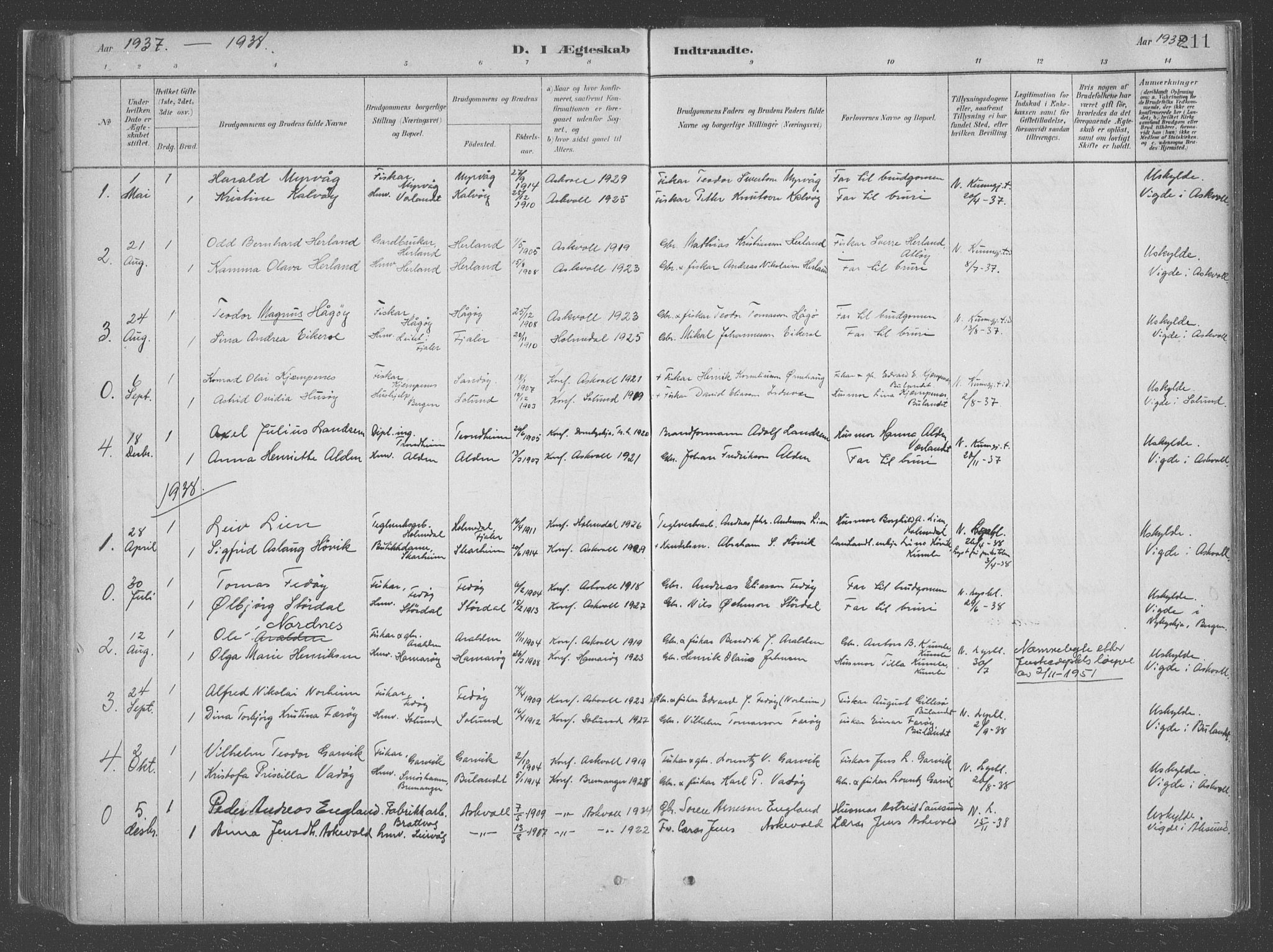 Askvoll sokneprestembete, SAB/A-79501/H/Haa/Haac/L0001: Parish register (official) no. C  1, 1879-1922, p. 211