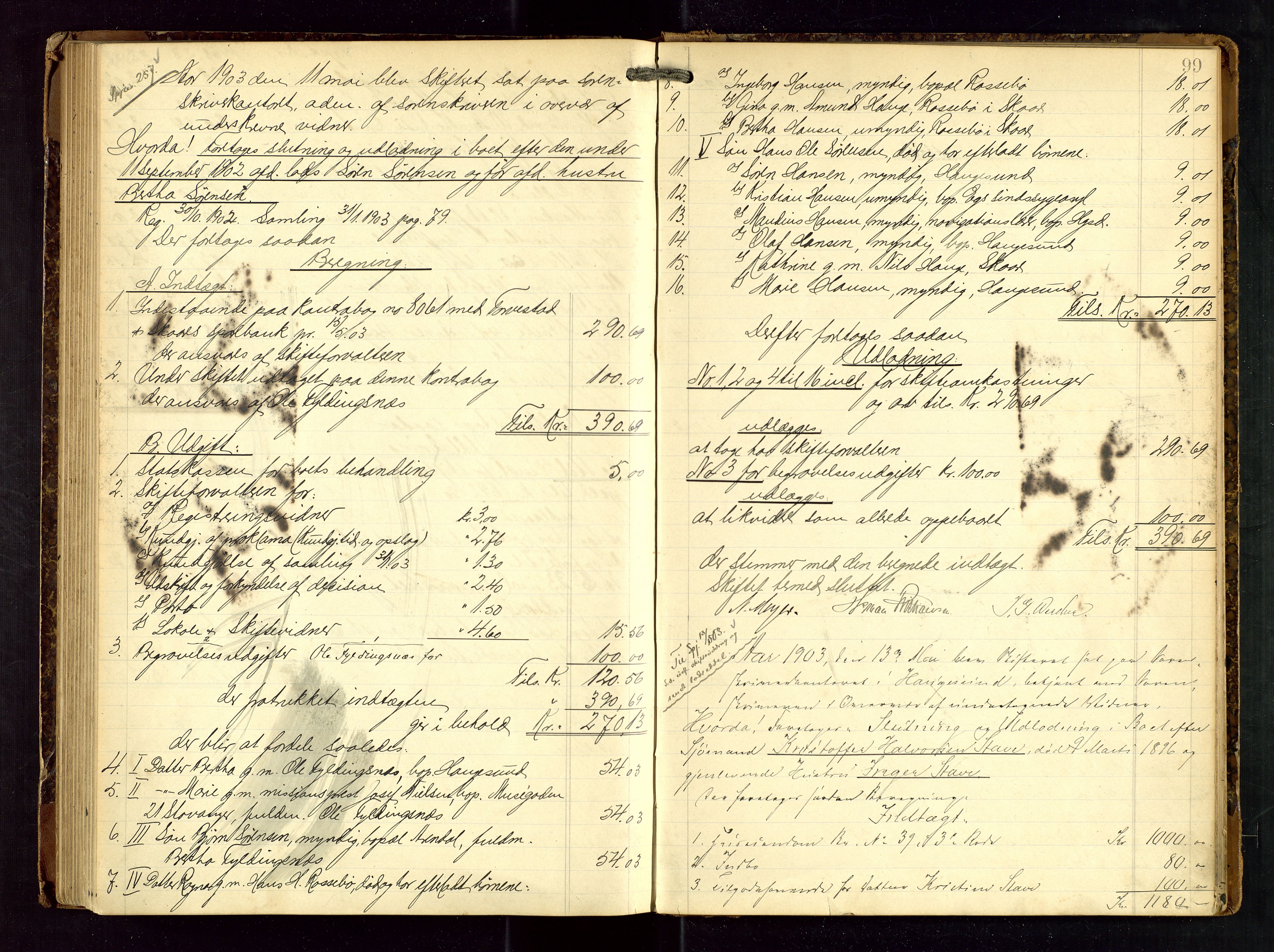 Haugesund tingrett, AV/SAST-A-101415/01/IV/IVD/L0001: Skifteutlodningsprotokoll, med register, 1897-1904, p. 98b-99a