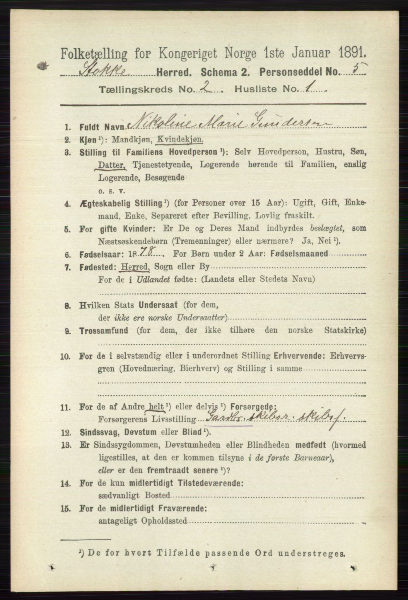 RA, 1891 census for 0720 Stokke, 1891, p. 950