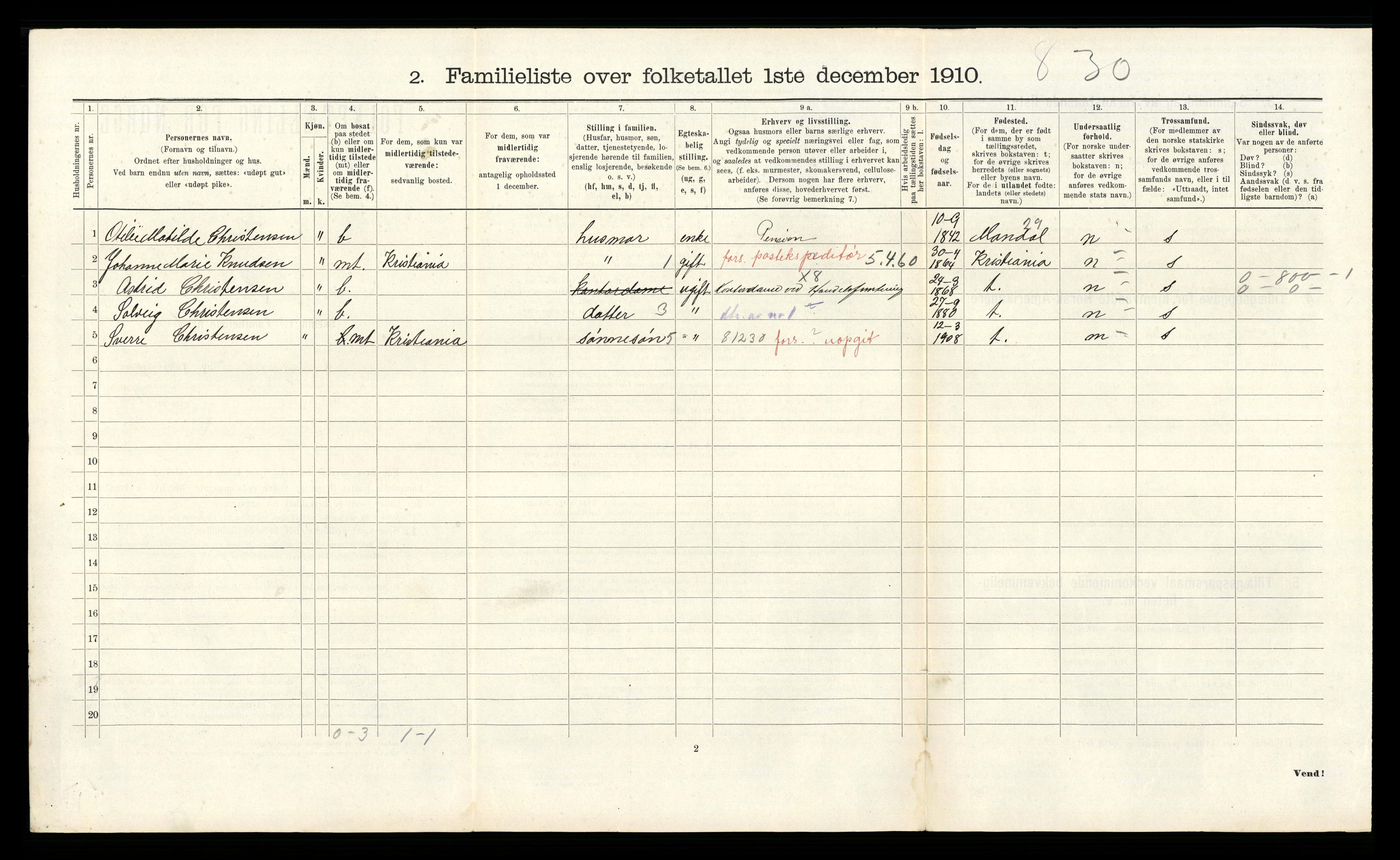 RA, 1910 census for Kristiansand, 1910, p. 801