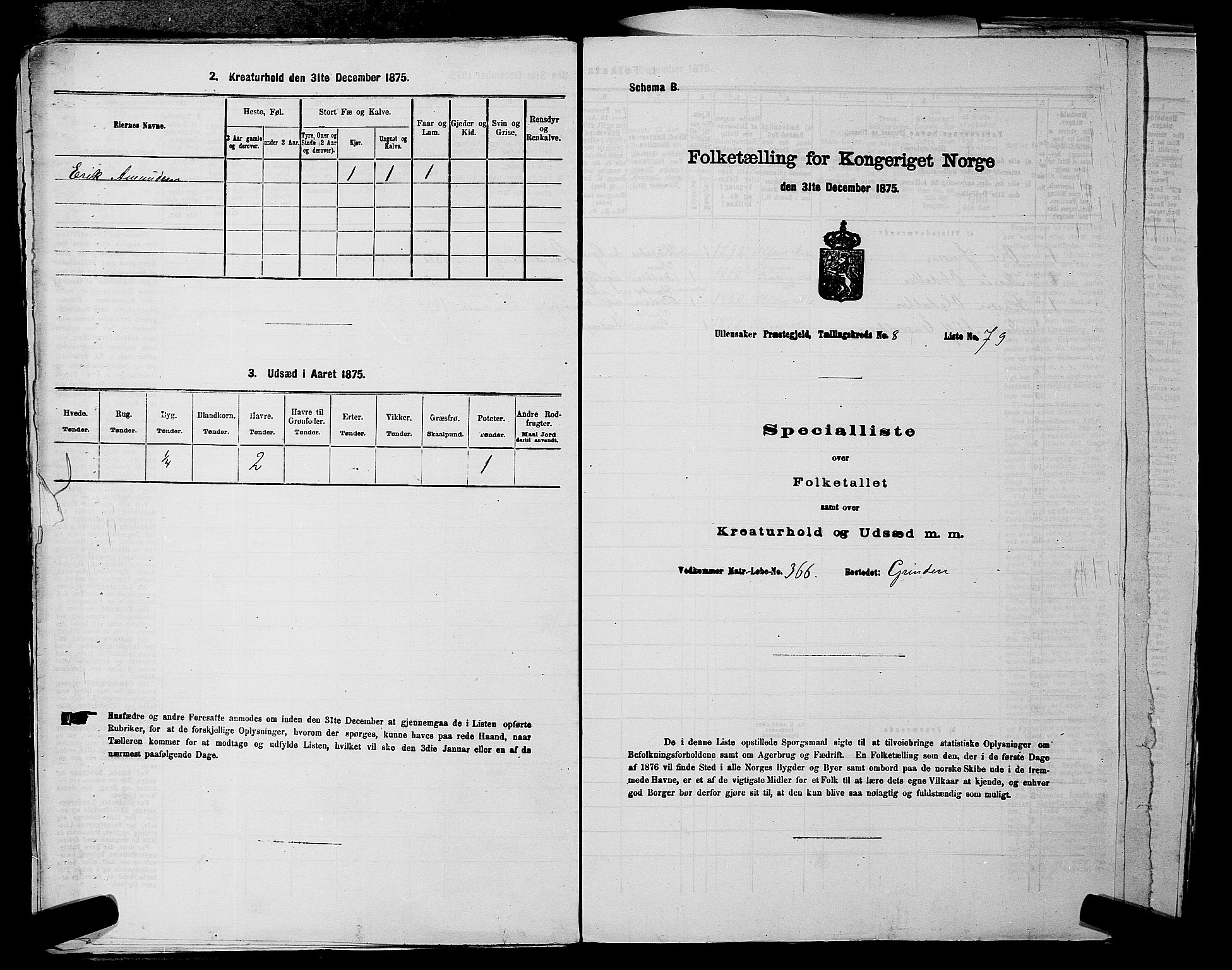 RA, 1875 census for 0235P Ullensaker, 1875, p. 1237