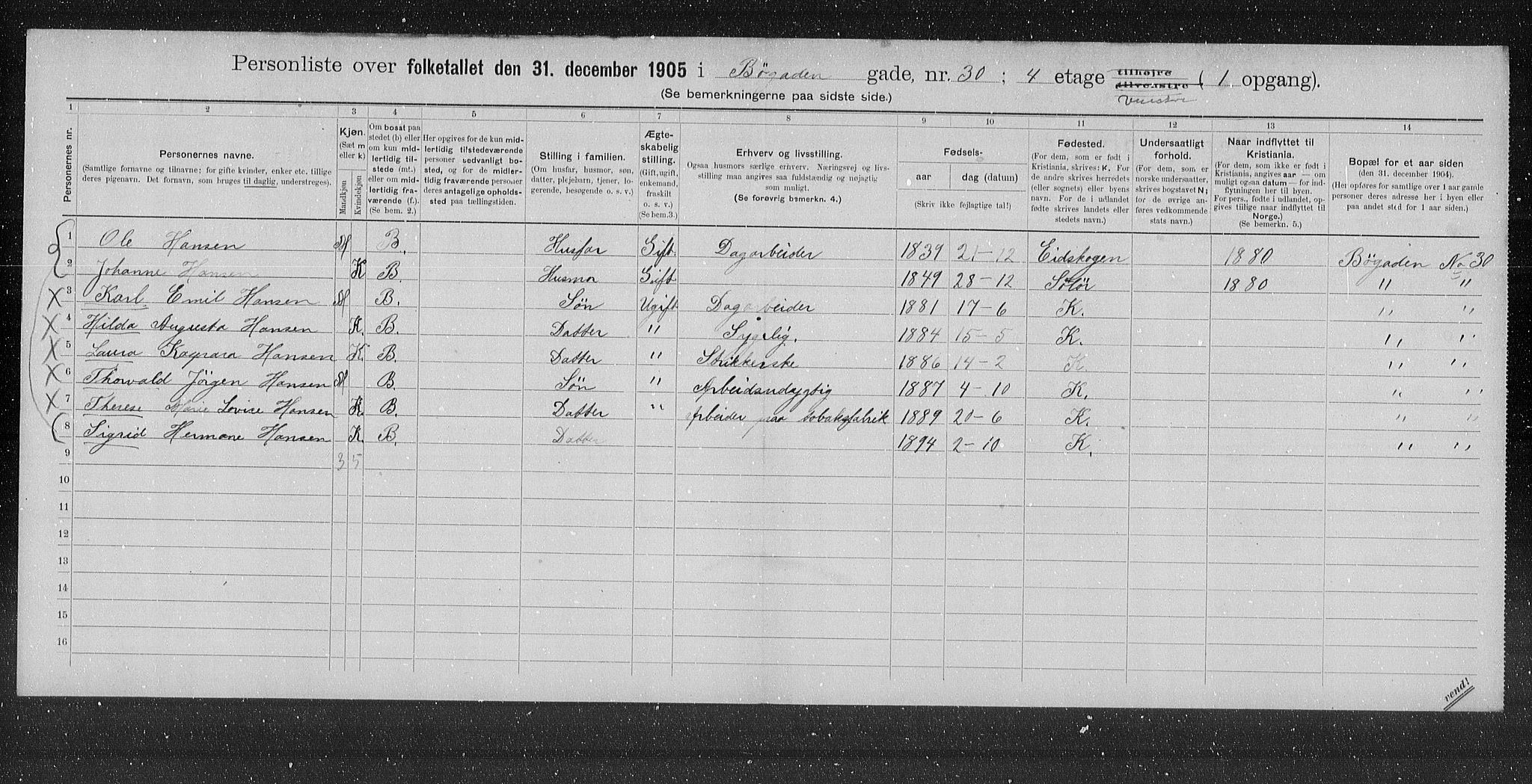 OBA, Municipal Census 1905 for Kristiania, 1905, p. 5922