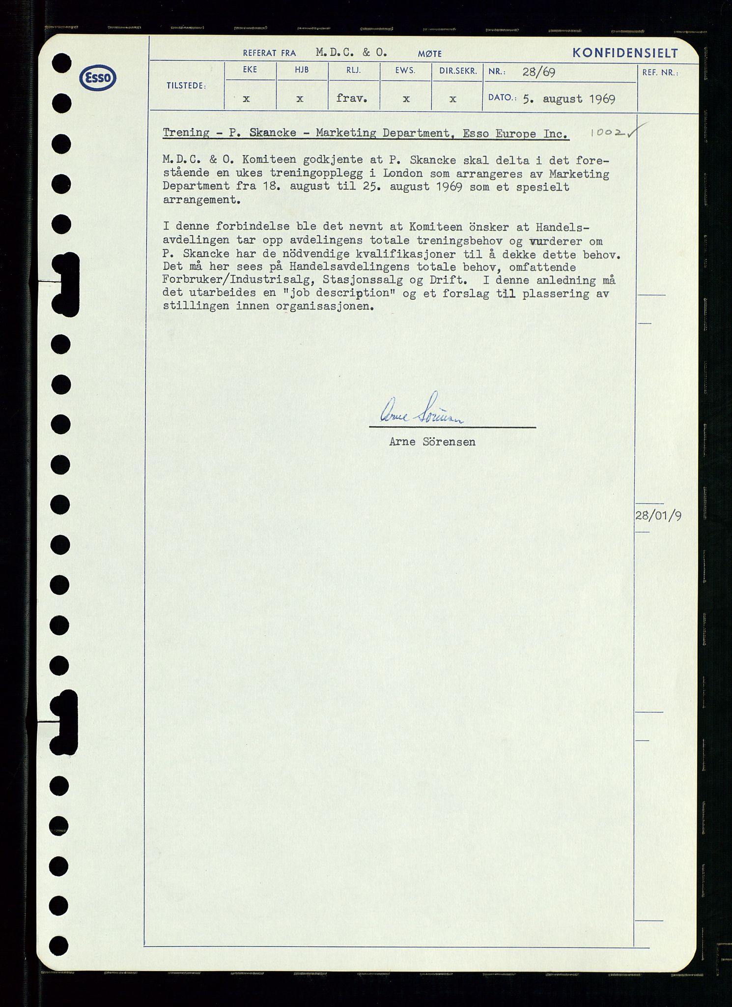 Pa 0982 - Esso Norge A/S, SAST/A-100448/A/Aa/L0003/0001: Den administrerende direksjon Board minutes (styrereferater) og Bedriftforsamlingsprotokoll / Den administrerende direksjon Board minutes (styrereferater), 1969, p. 169