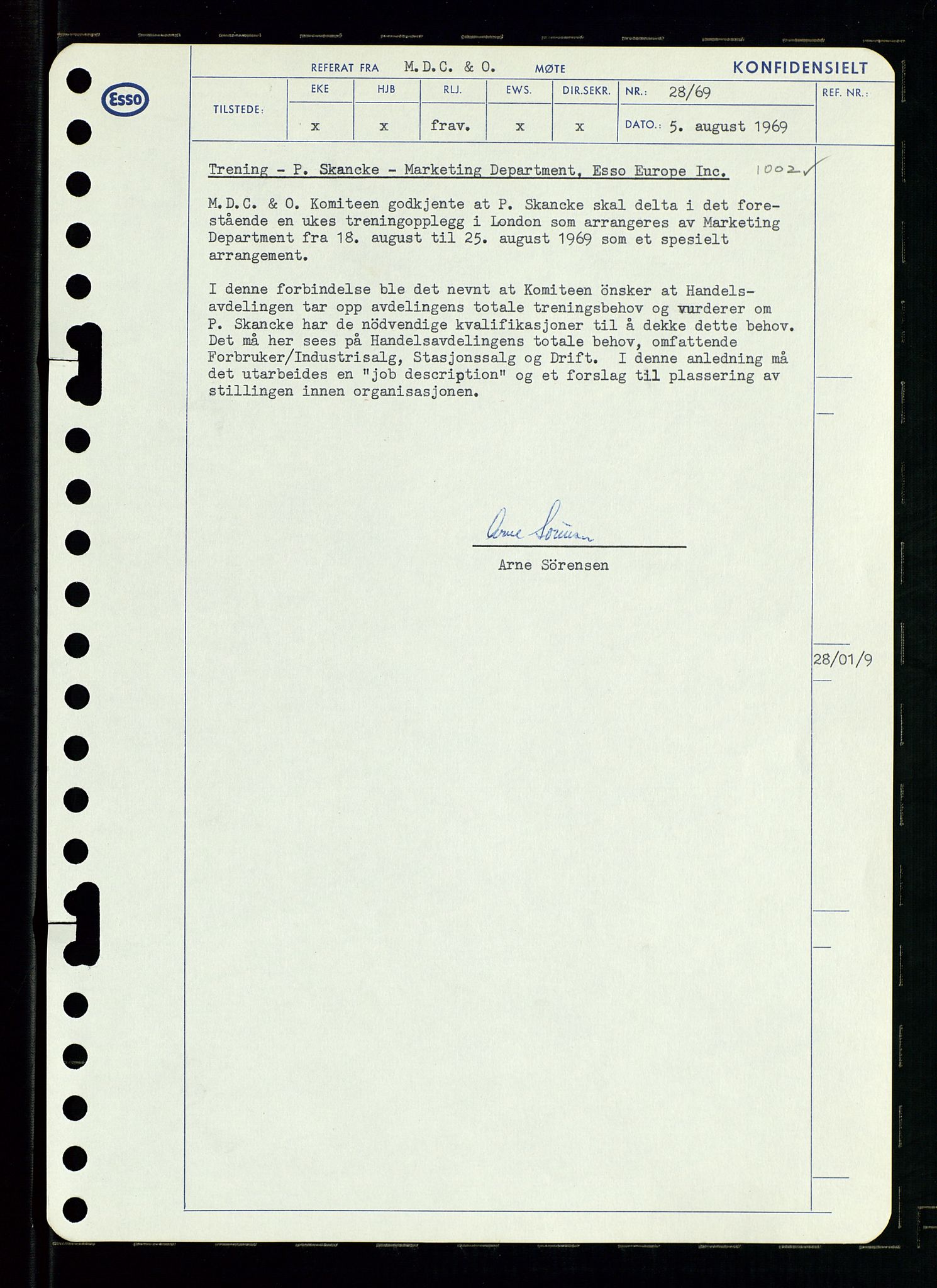 Pa 0982 - Esso Norge A/S, AV/SAST-A-100448/A/Aa/L0003/0001: Den administrerende direksjon Board minutes (styrereferater) og Bedriftforsamlingsprotokoll / Den administrerende direksjon Board minutes (styrereferater), 1969, p. 169