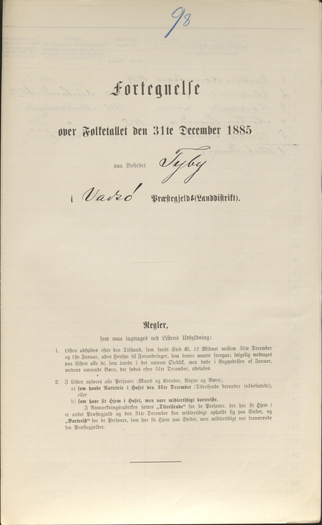 SATØ, 1885 census for 2029 Vadsø, 1885, p. 98a