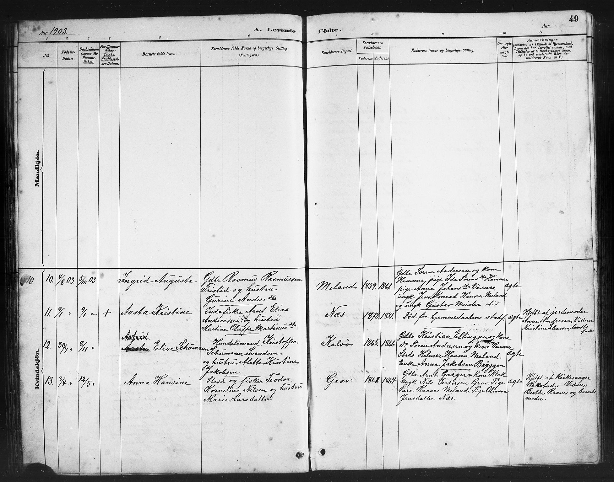 Ministerialprotokoller, klokkerbøker og fødselsregistre - Nordland, AV/SAT-A-1459/808/L0131: Parish register (copy) no. 808C02, 1879-1919, p. 49