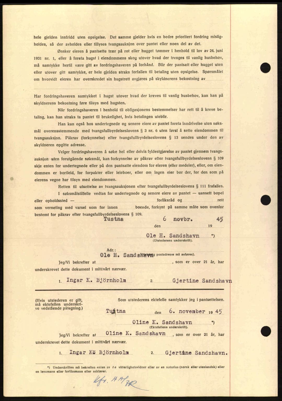 Nordmøre sorenskriveri, AV/SAT-A-4132/1/2/2Ca: Mortgage book no. B93a, 1945-1945, Diary no: : 1429/1945