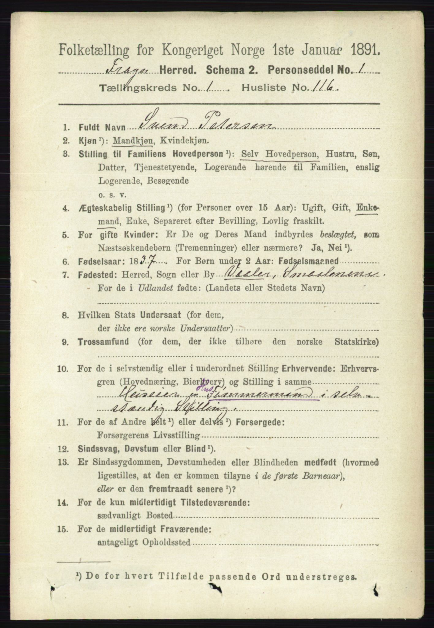 RA, 1891 census for 0215 Frogn, 1891, p. 1170