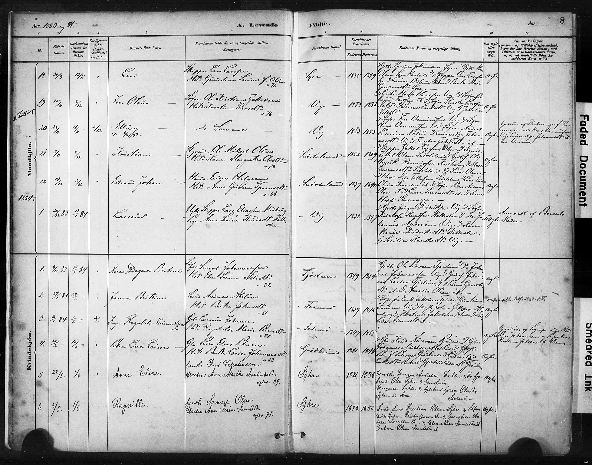 Skudenes sokneprestkontor, SAST/A -101849/H/Ha/Haa/L0009: Parish register (official) no. A 6, 1882-1912, p. 8