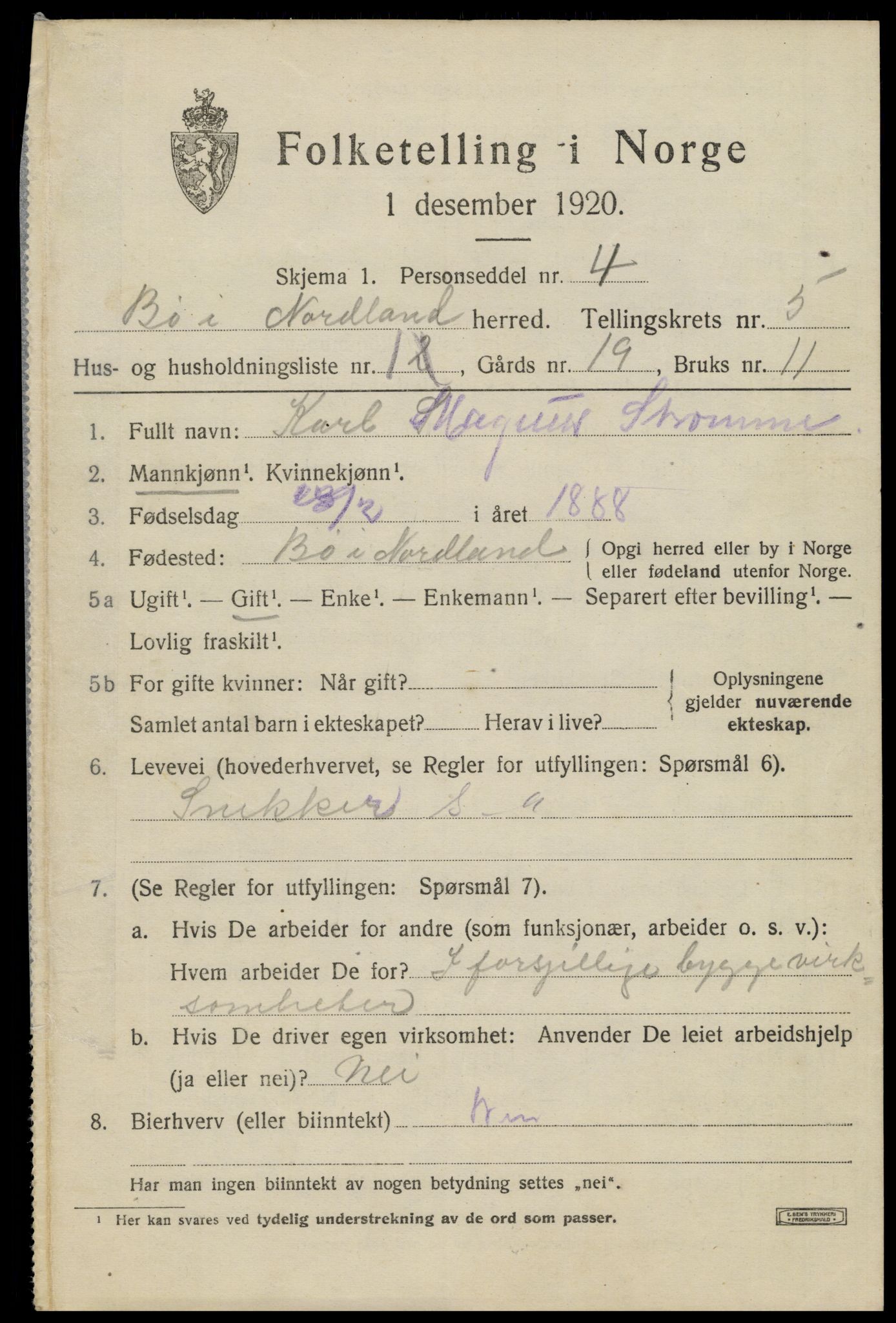 SAT, 1920 census for Bø, 1920, p. 4330