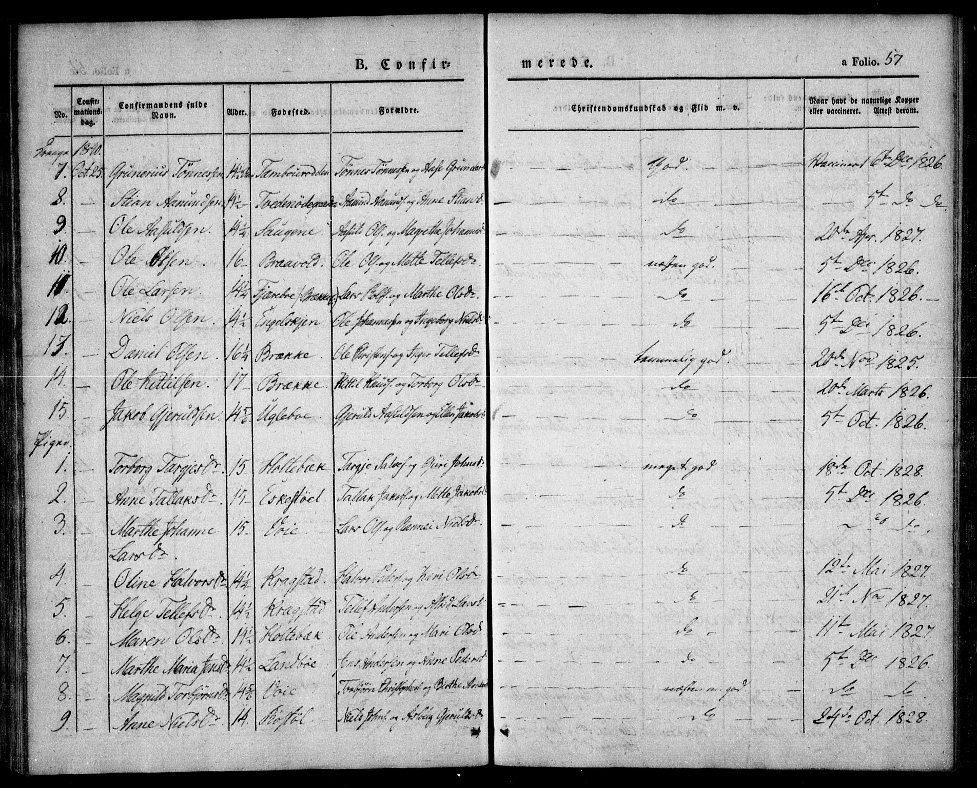 Austre Moland sokneprestkontor, SAK/1111-0001/F/Fa/Faa/L0006: Parish register (official) no. A 6, 1837-1846, p. 57