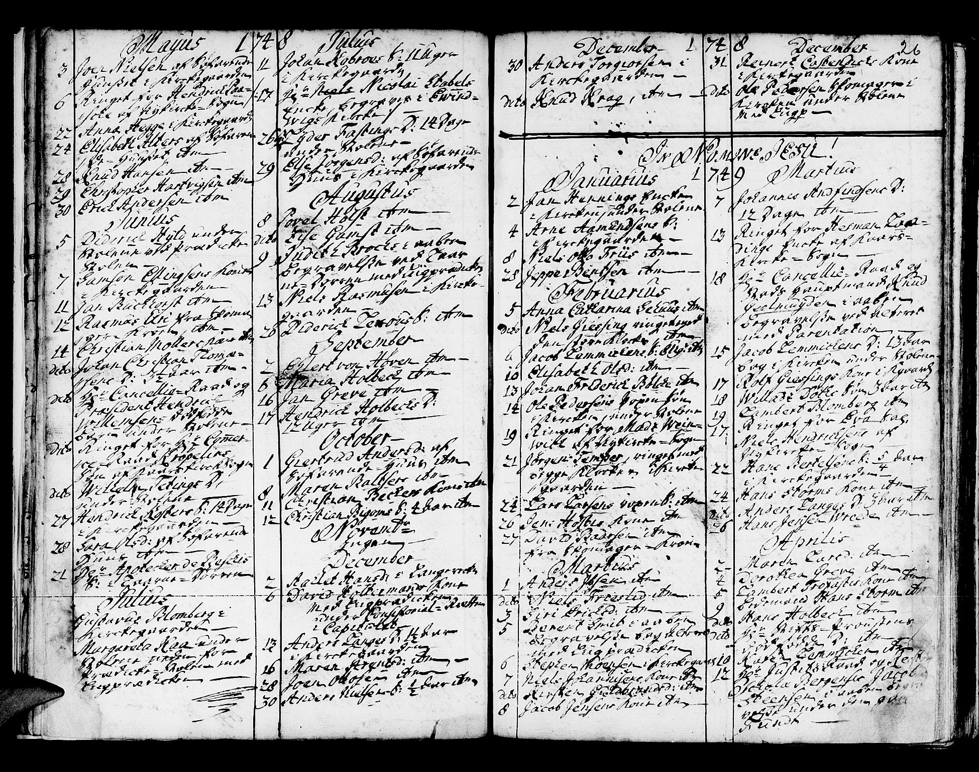 Domkirken sokneprestembete, SAB/A-74801/H/Haa/L0008: Parish register (official) no. A 8, 1725-1775, p. 26