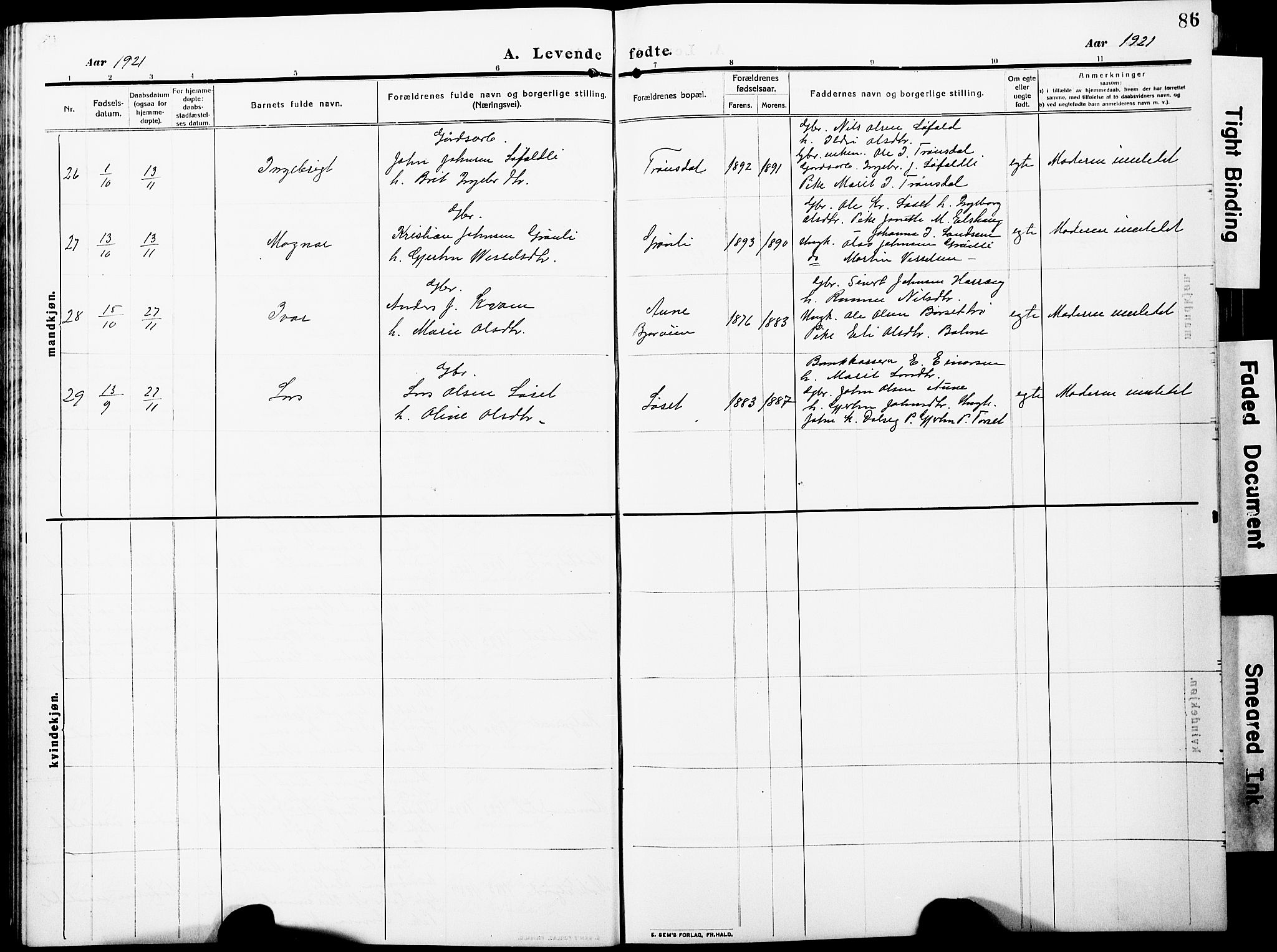 Ministerialprotokoller, klokkerbøker og fødselsregistre - Møre og Romsdal, AV/SAT-A-1454/598/L1079: Parish register (copy) no. 598C04, 1909-1927, p. 86