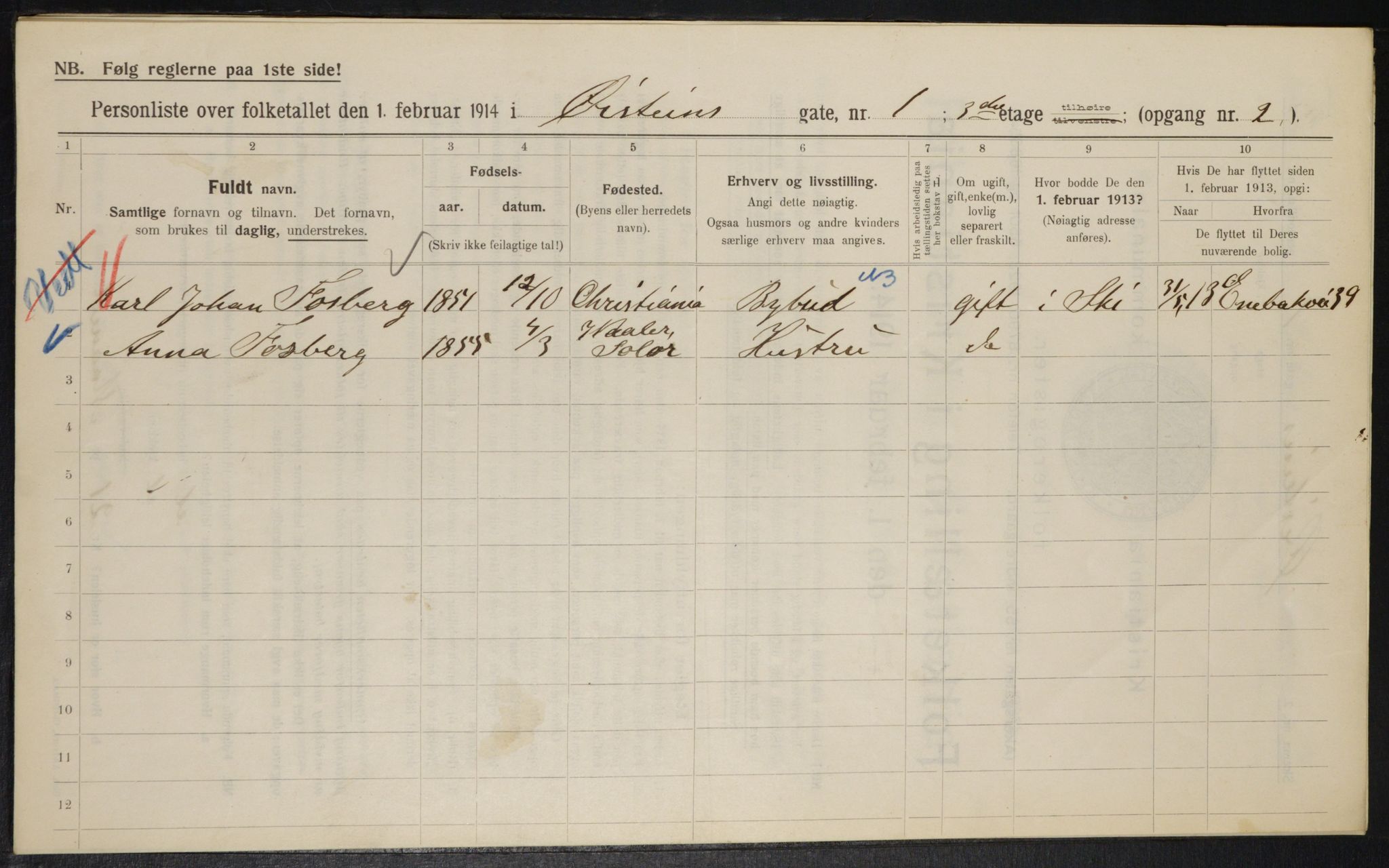 OBA, Municipal Census 1914 for Kristiania, 1914, p. 131301